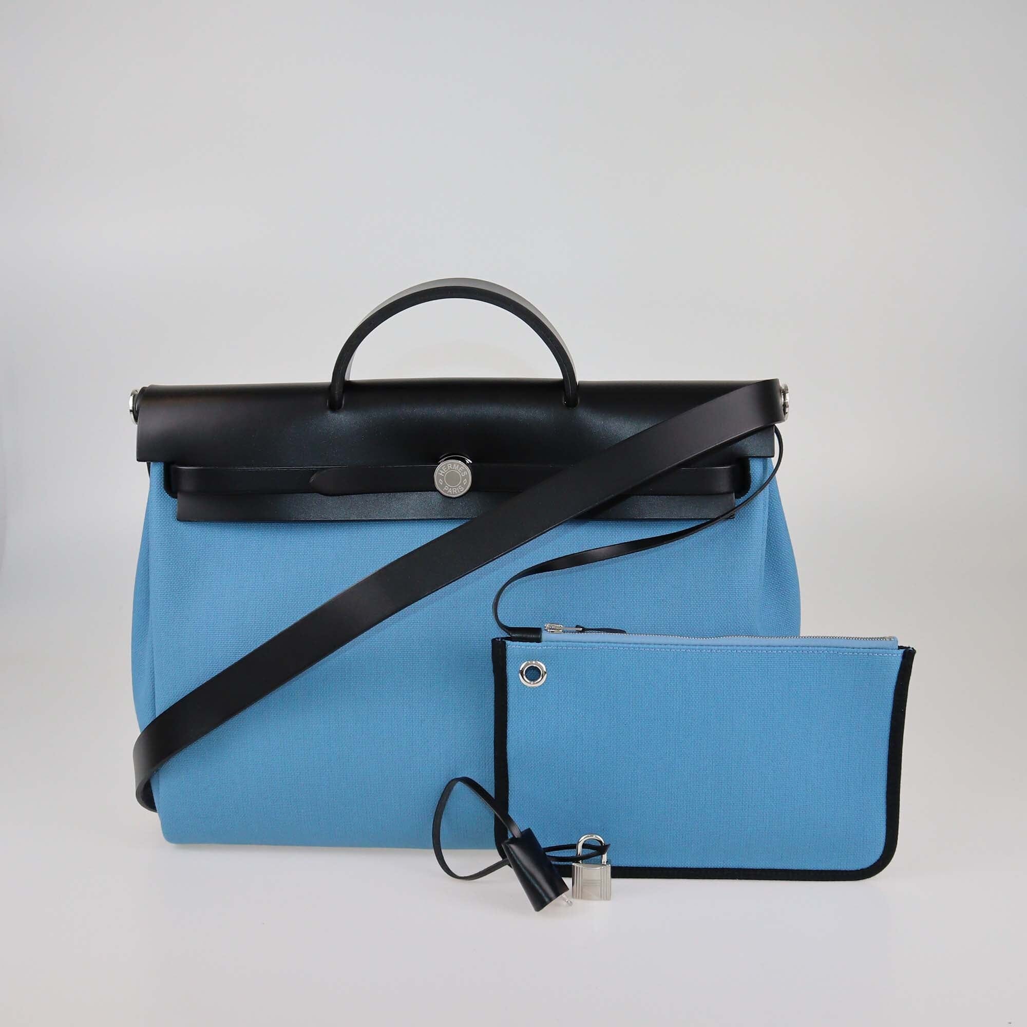 Hermes Black/New Blue Jean Military Canvas and Vache Hunter Herbag Messenger 39 Bag Womens Hermes