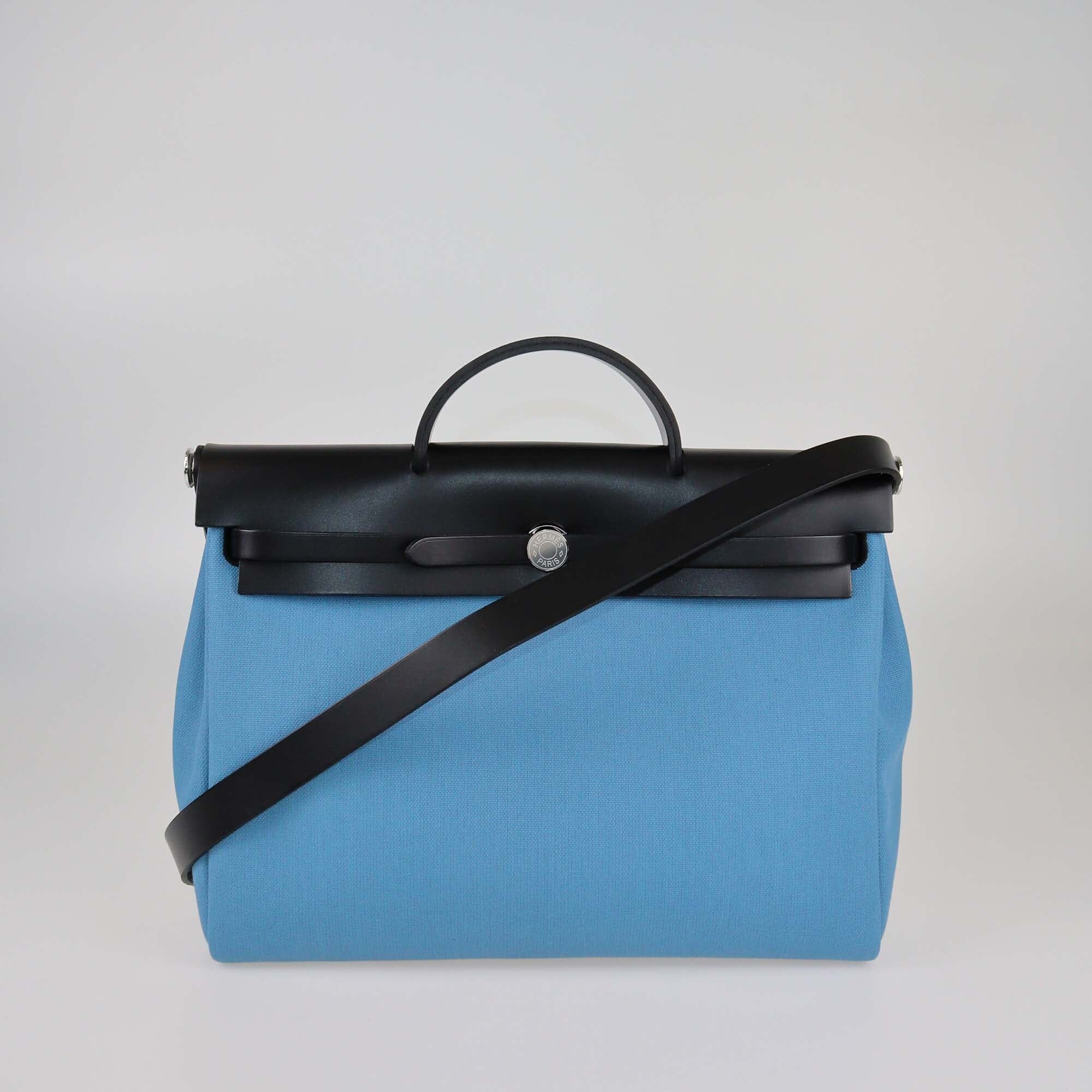 Hermes Black/New Blue Jean Military Canvas and Vache Hunter Herbag Messenger 39 Bag Womens Hermes