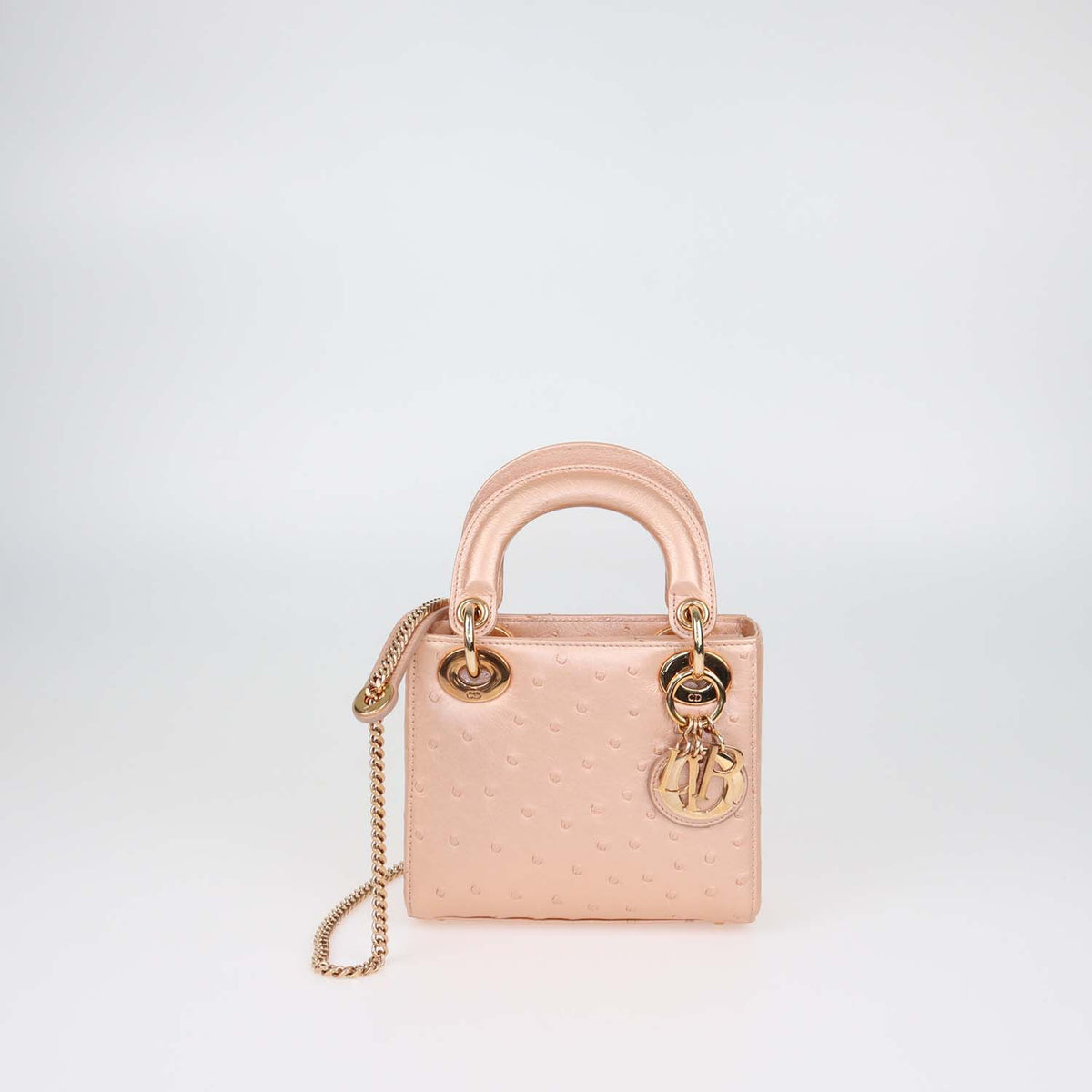 Christian Dior Metallic Pink Ostrich Mini Lady Dior Tote