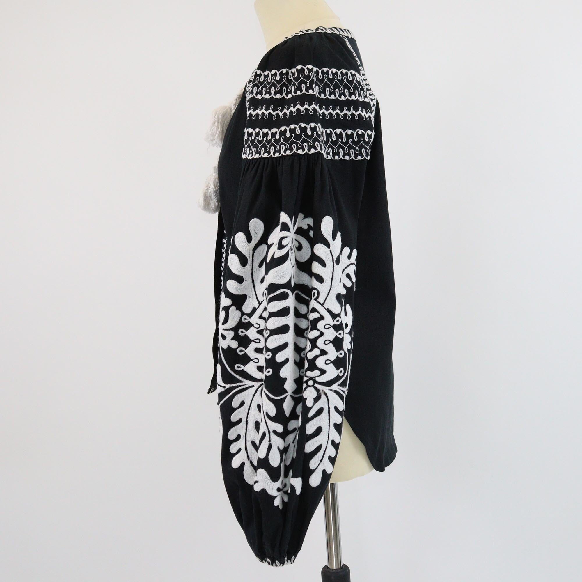 March II Black Embroidered Tassel Tie Blouse Womens March II