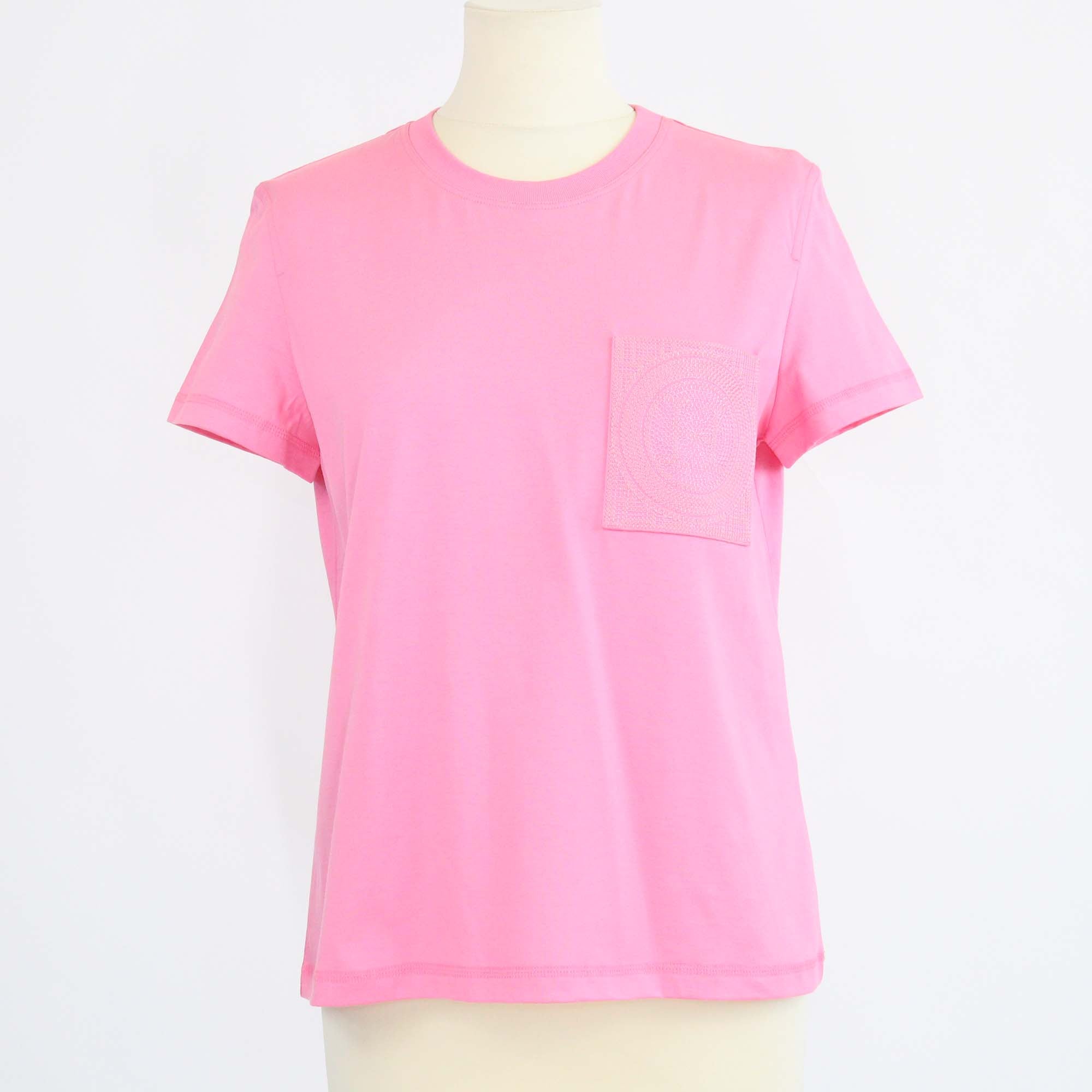 Hermes Rose Bonbon Cotton Droit Poche Brodee T-Shirt