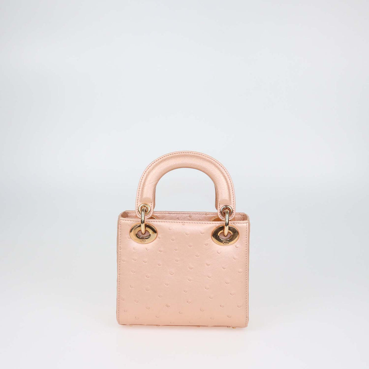 Christian Dior Metallic Pink Ostrich Mini Lady Dior Tote
