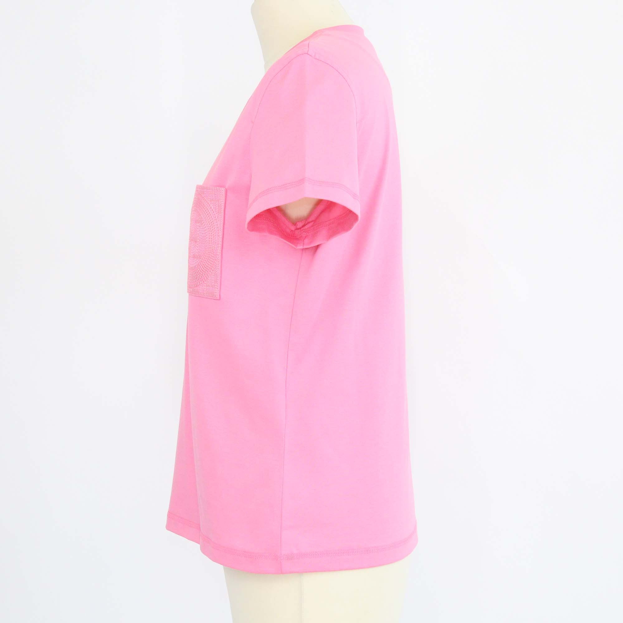 Hermes Rose Bonbon Cotton Droit Poche Brodee T-Shirt