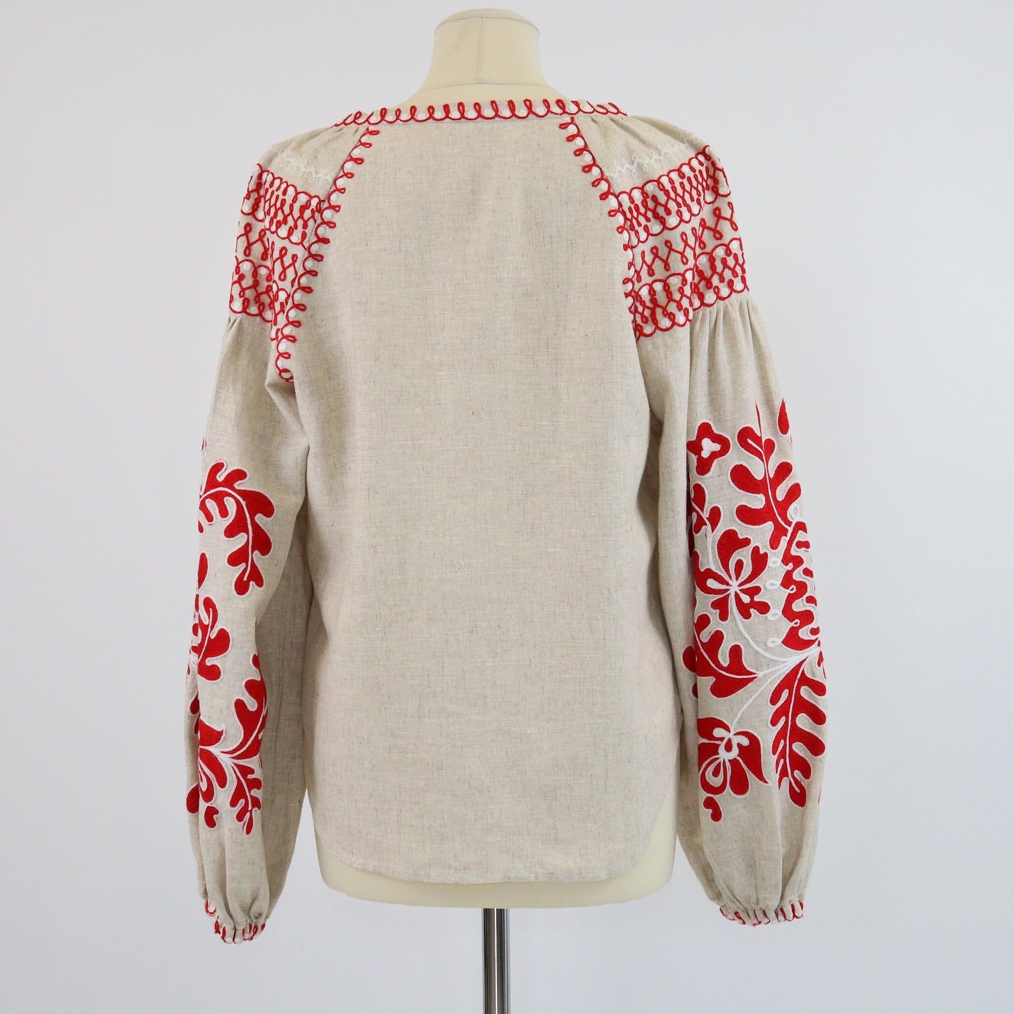 March II Beige Embroidered Tassel Tie Blouse Womens March II
