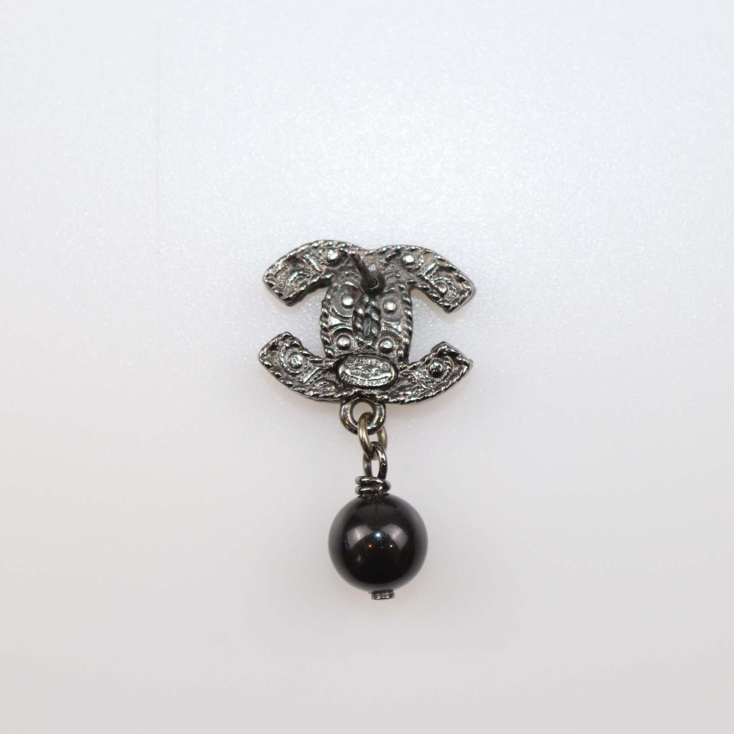 Chanel Black CC Beaded Faux Pearl Drop Push Back Earrings