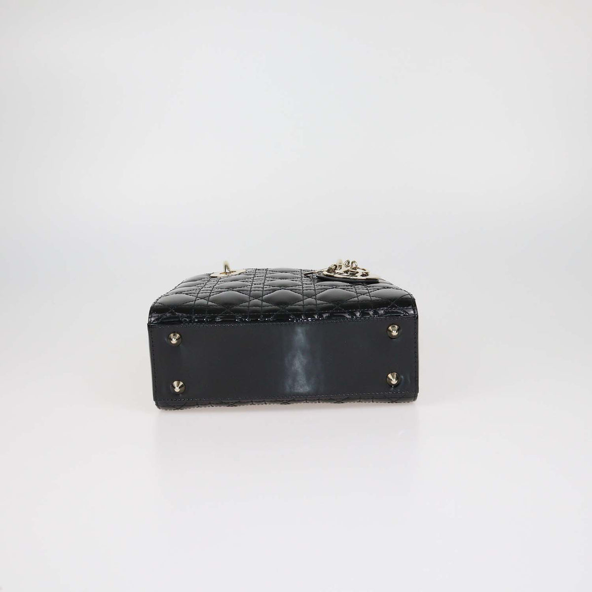 Christian Dior Black Cannage Patent Leather Small Lady Dior Tote