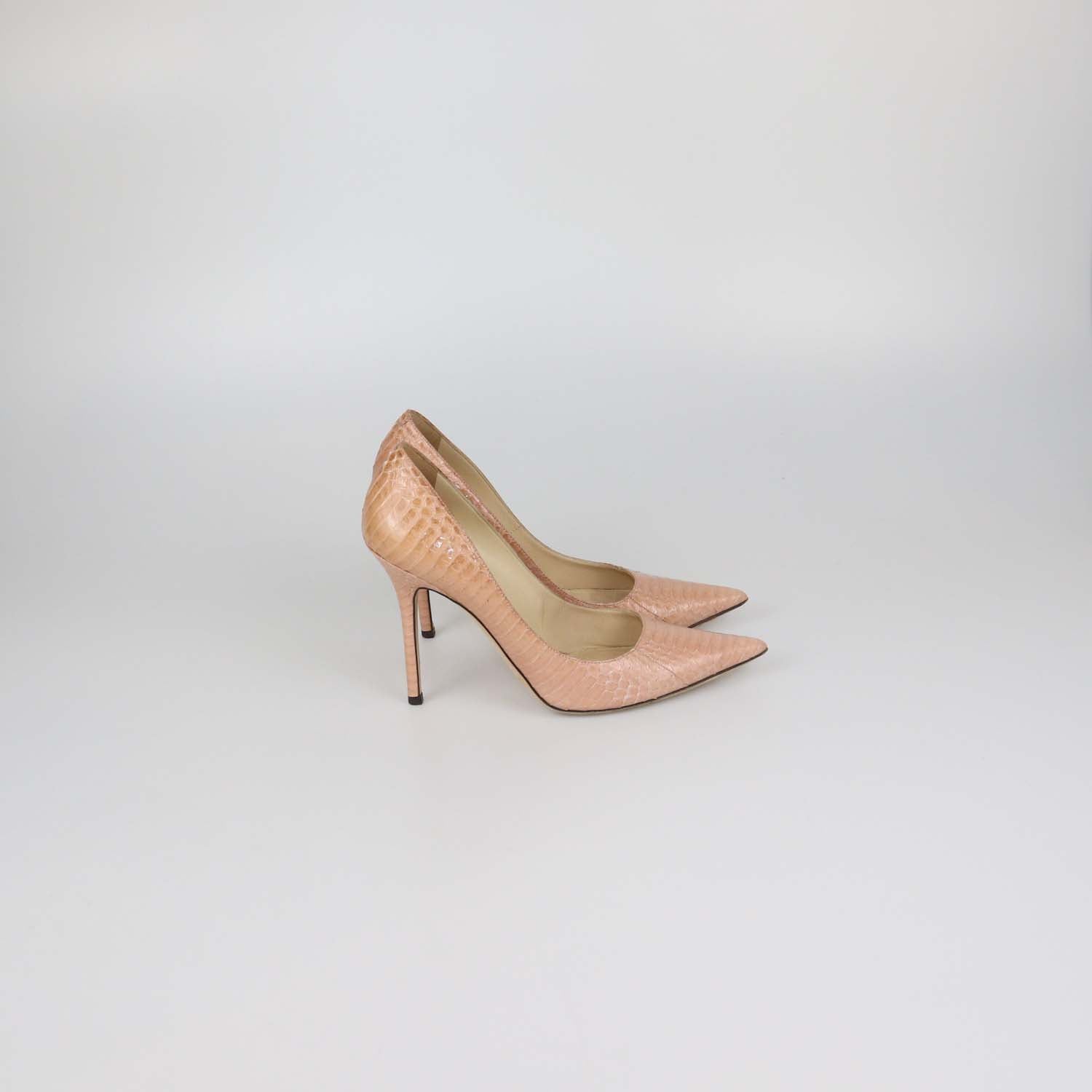 Jimmy Choo Peach Elaphe Agnes Pointed Toe Pumps