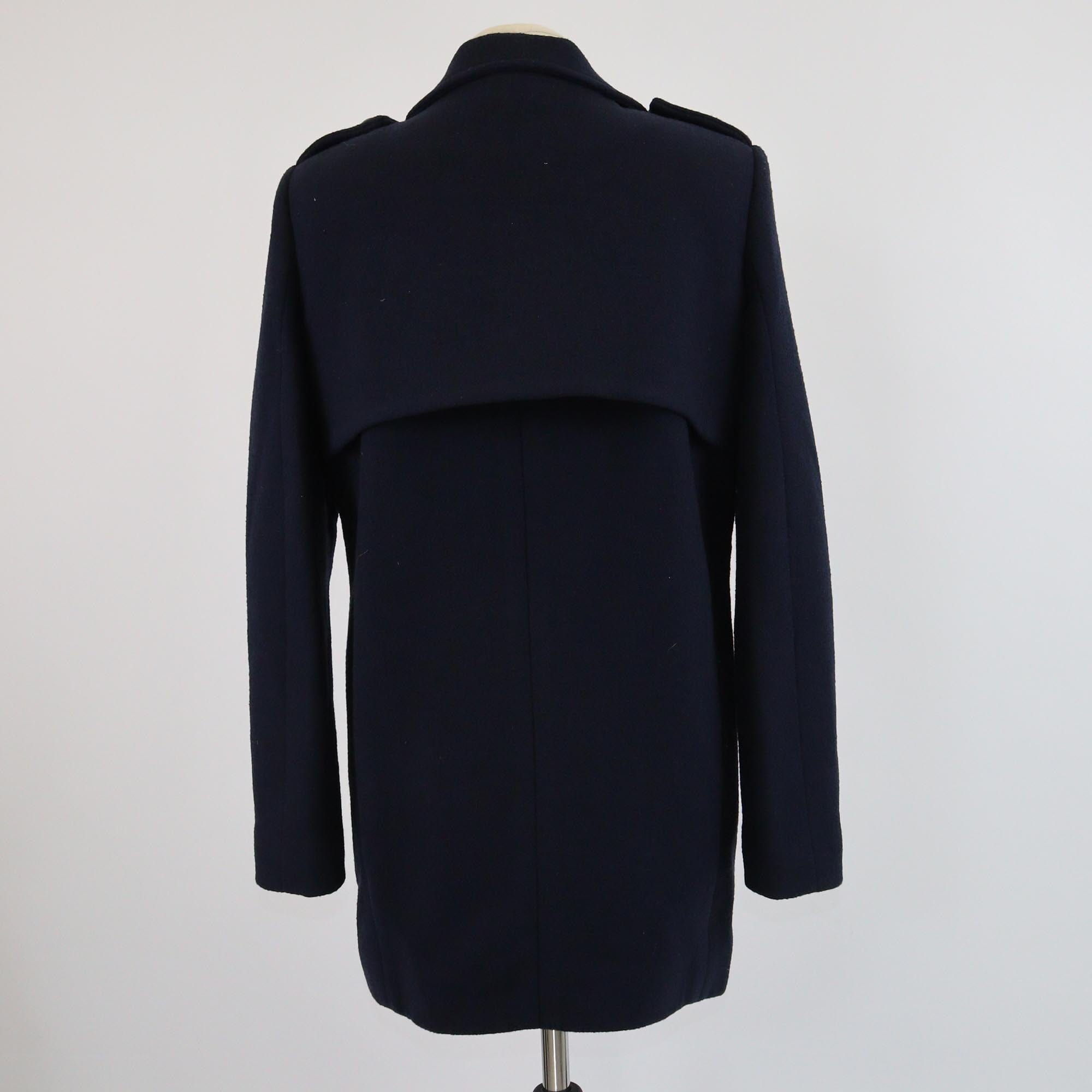 Chloe Navy Blue Crepe Double Breasted Long Sleeve Peacoat Womens Chloe