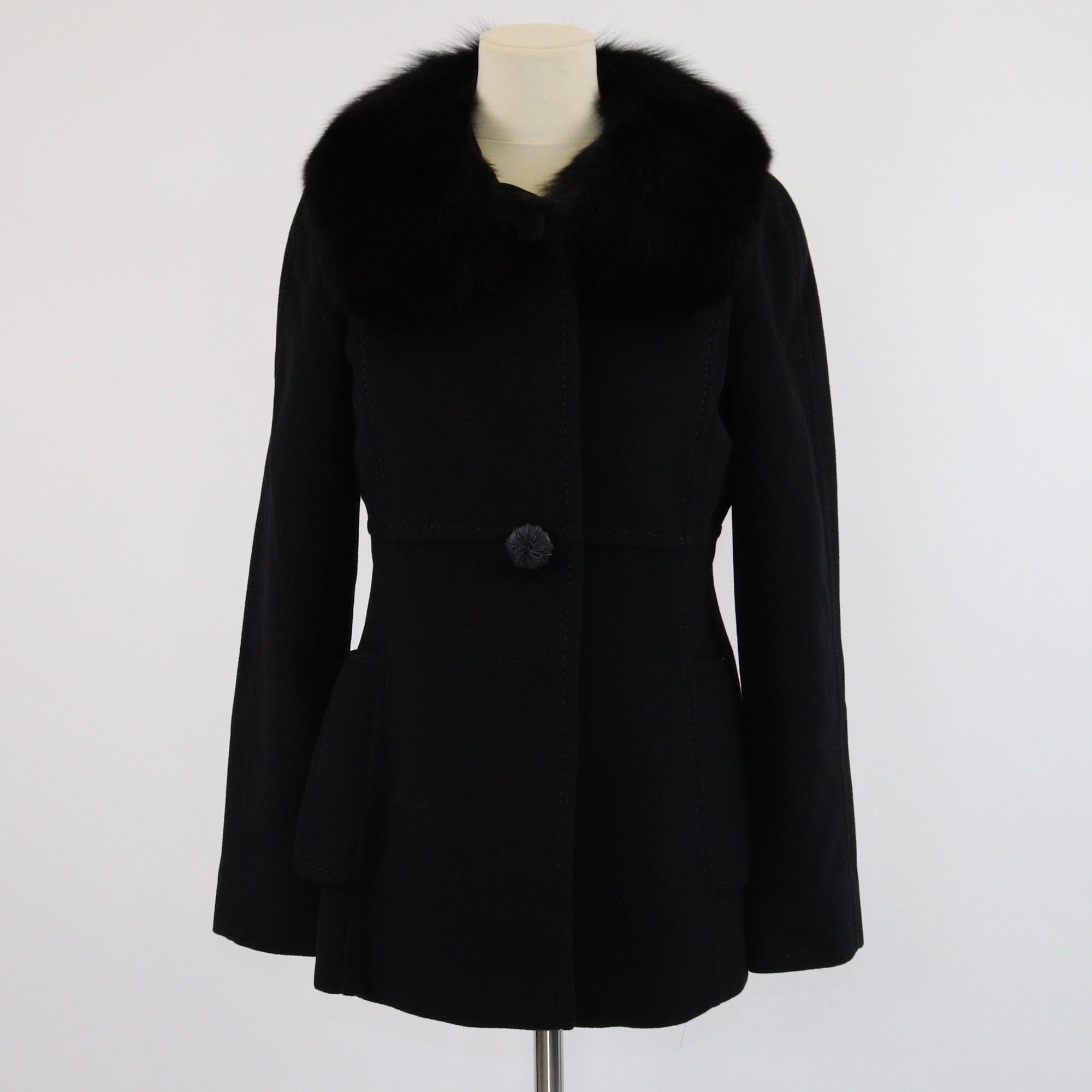 Max Mara Black Detachabkle Fur Long Sleeve Jacket Womens Max Mara