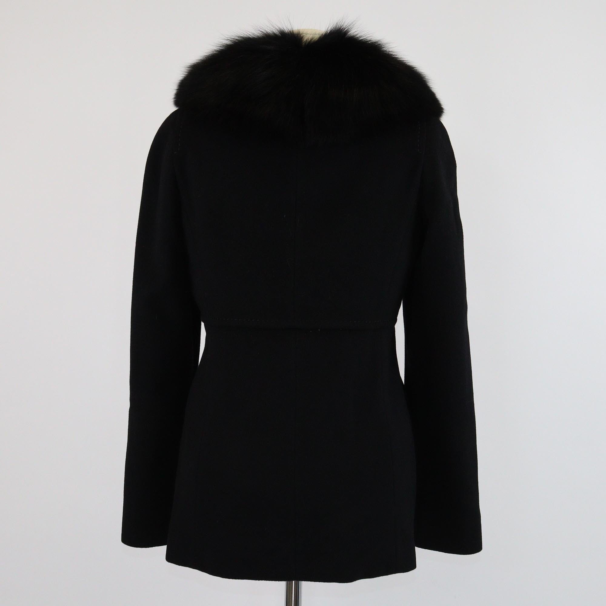 Max Mara Black Detachabkle Fur Long Sleeve Jacket Womens Max Mara