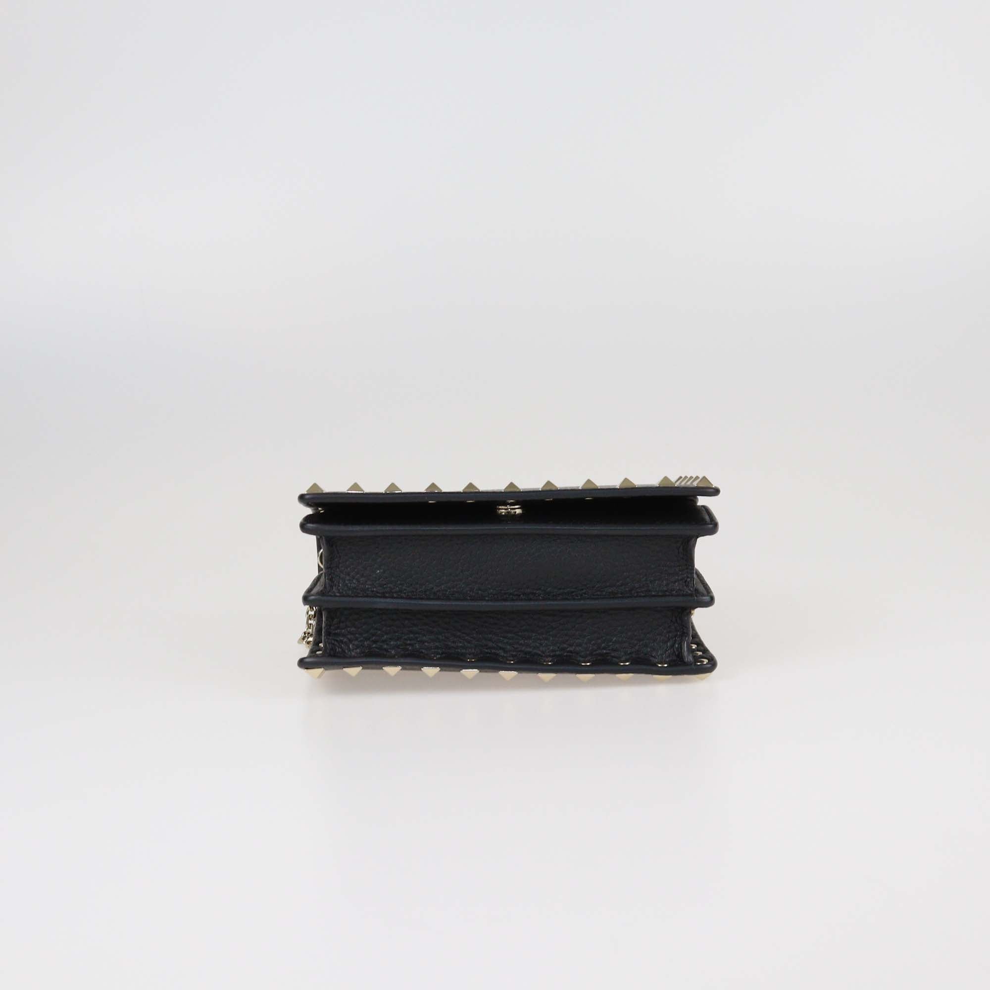 Valentino Black Pebbled Calfskin Rockstud Chain Wallet
