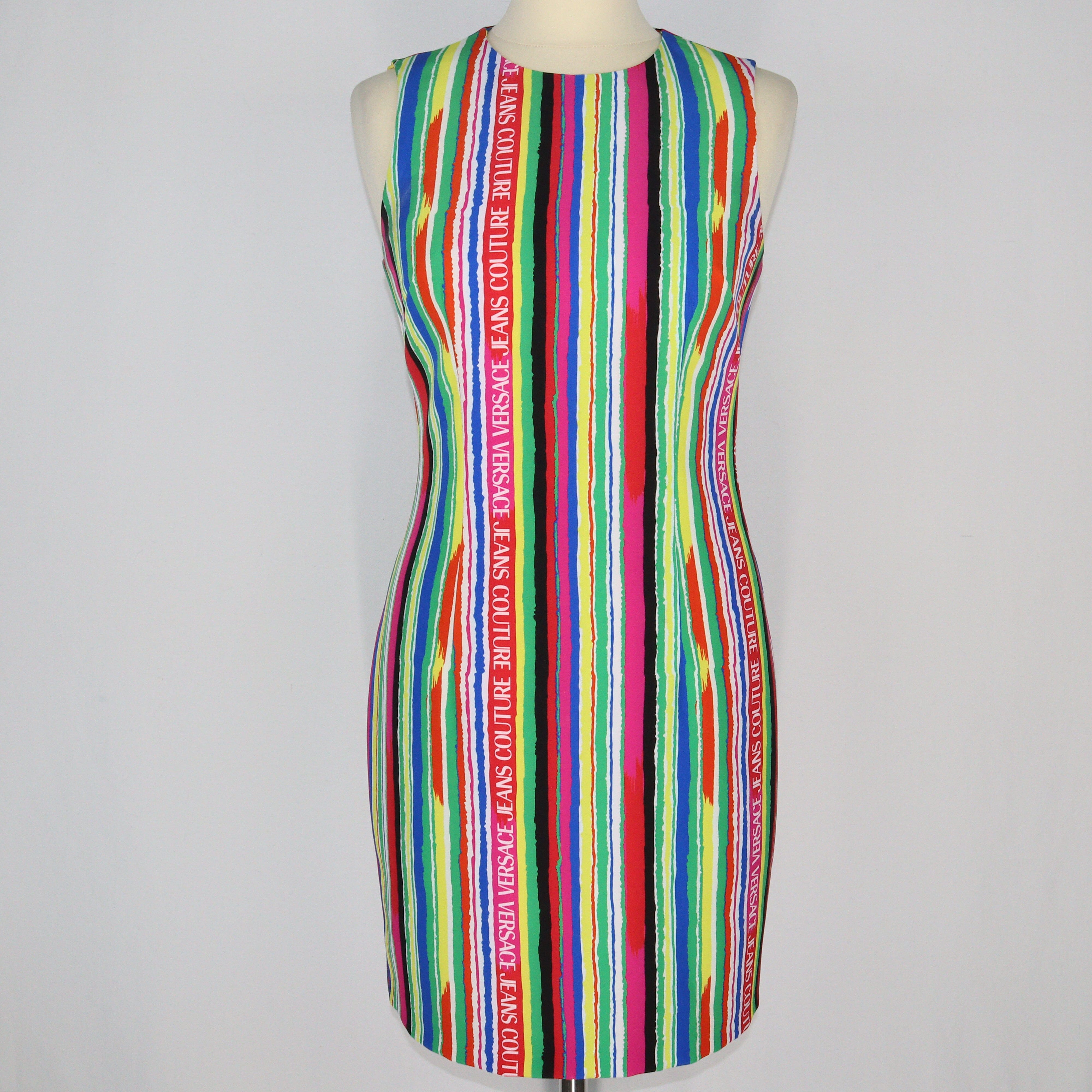 Multicolor Stripe-Print Sleeveless Dress Clothings Versace Jeand Couture 