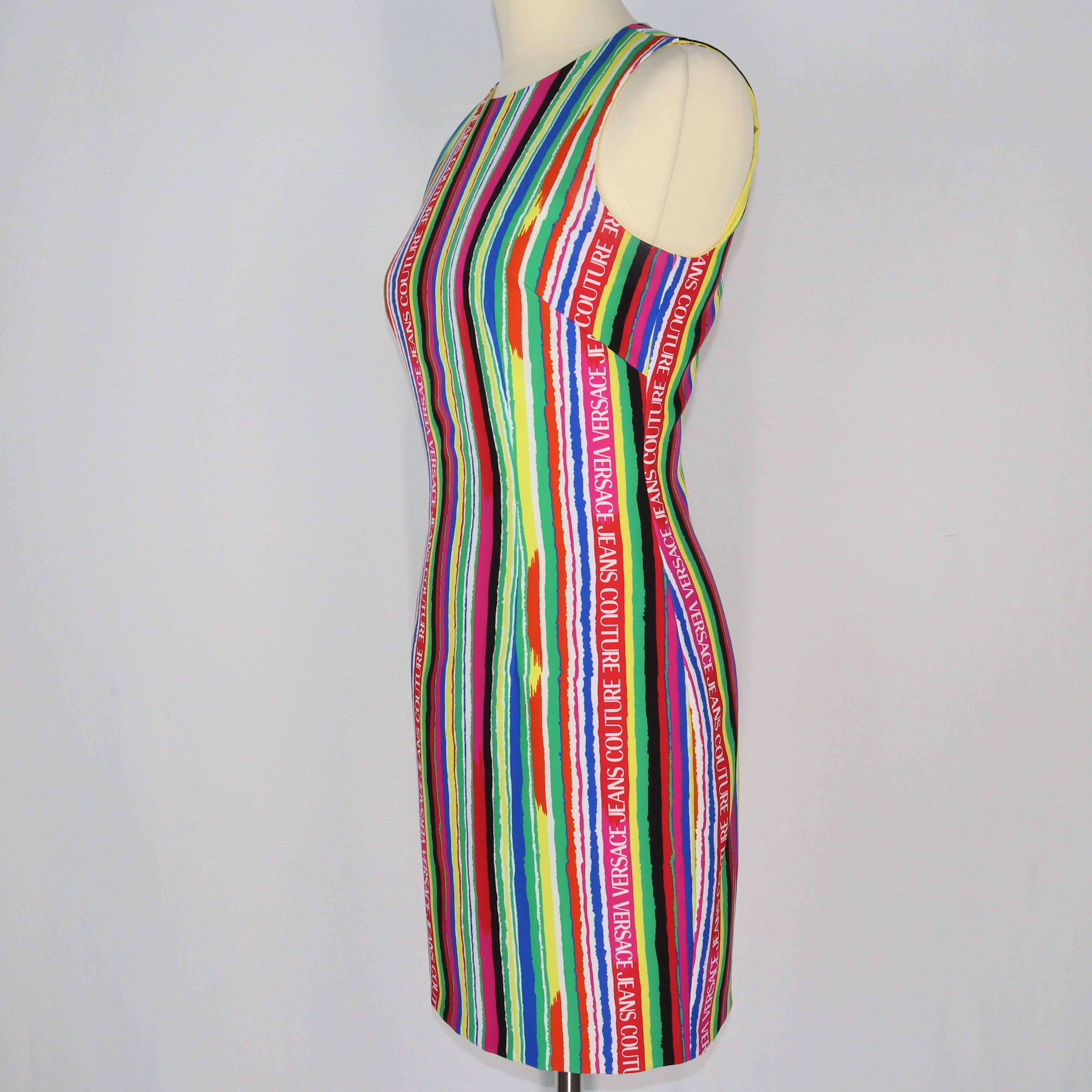 Multicolor Stripe-Print Sleeveless Dress Clothings Versace Jeand Couture 