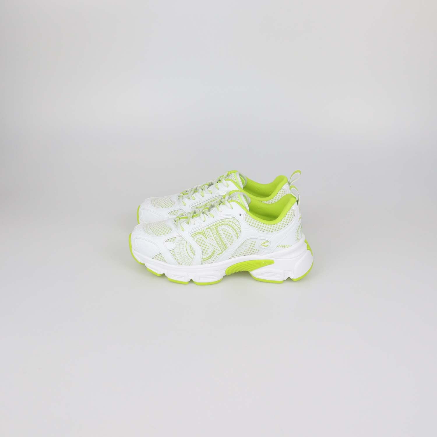 Christian Dior White, Yellow Green Technical Mesh Dior Chrono Sneakers