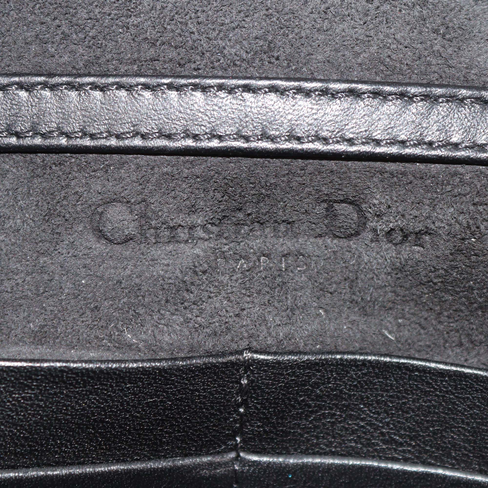 Christian Dior Black Studded Calfskin Cannage Lady Dior Wallet on Chain