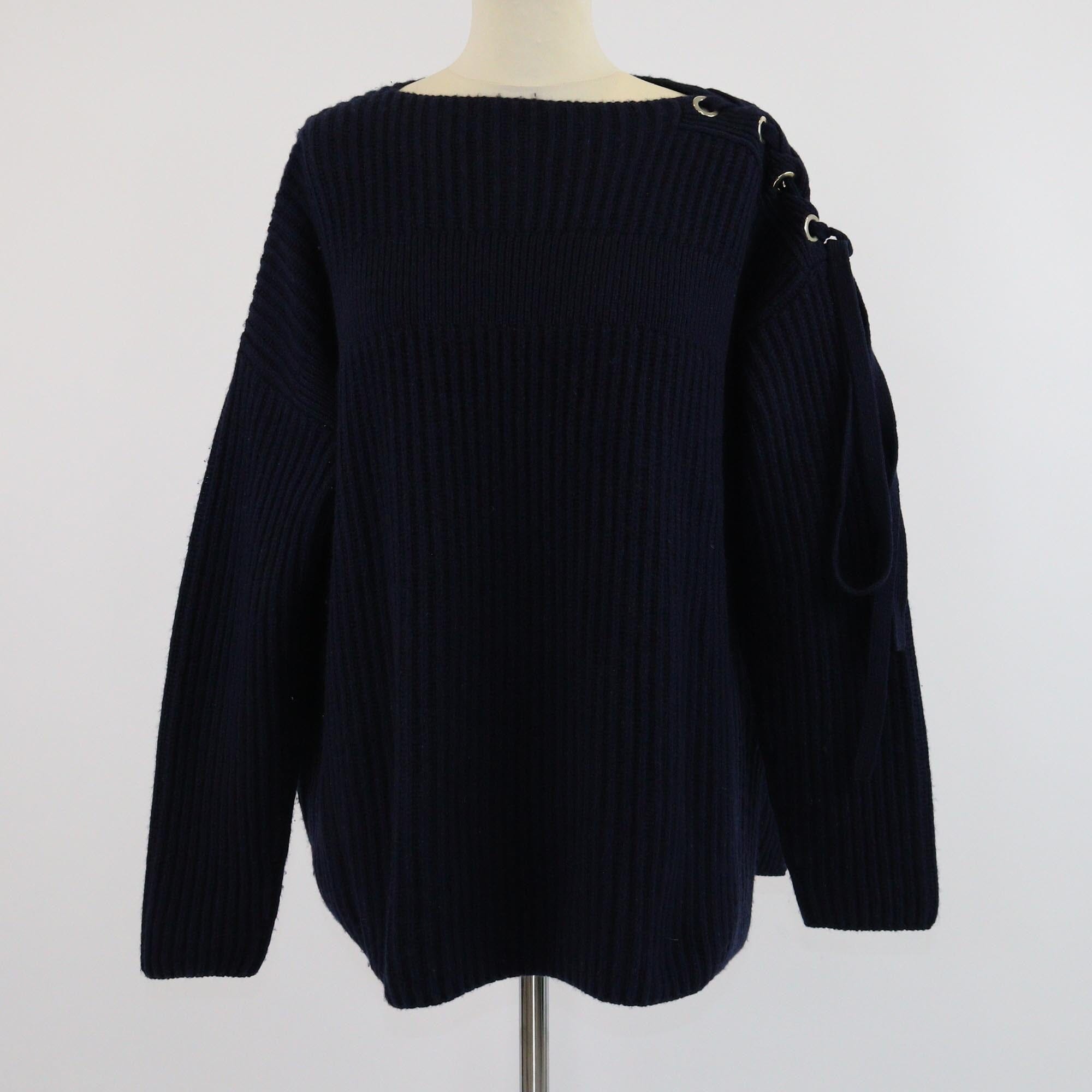 Stella McCartney Navy Blue Lace Shoulder Knit Long Sleeve Sweater Womens Stella McCartney