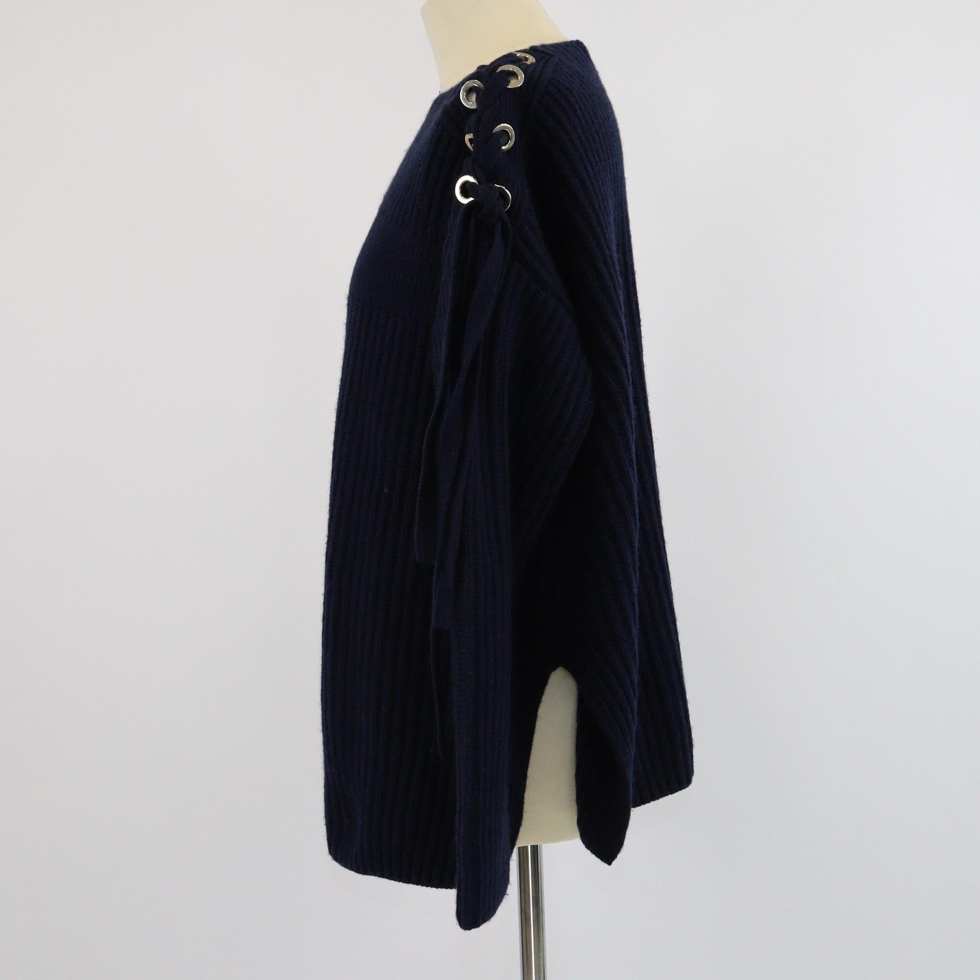 Stella McCartney Navy Blue Lace Shoulder Knit Long Sleeve Sweater Womens Stella McCartney
