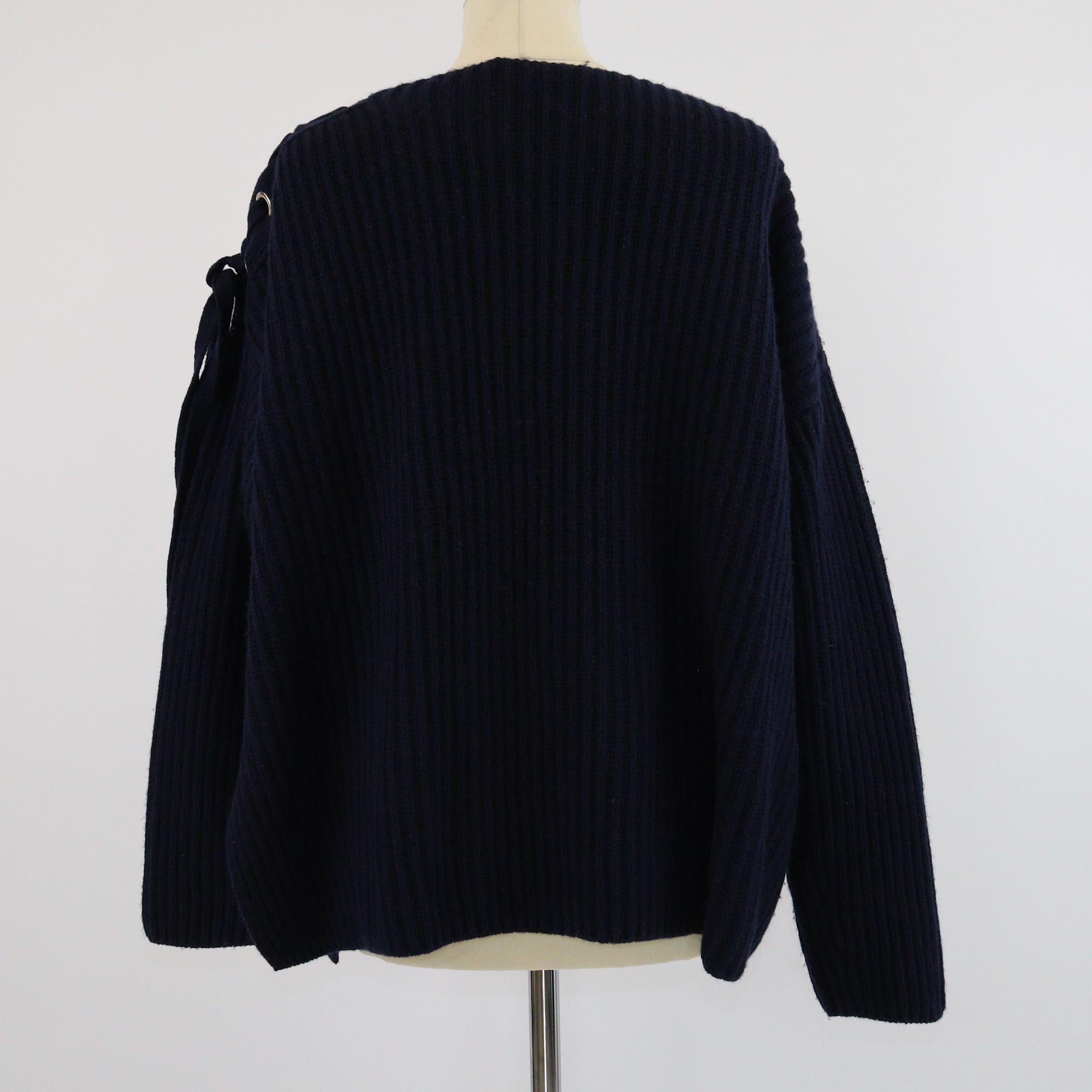 Stella McCartney Navy Blue Lace Shoulder Knit Long Sleeve Sweater Womens Stella McCartney