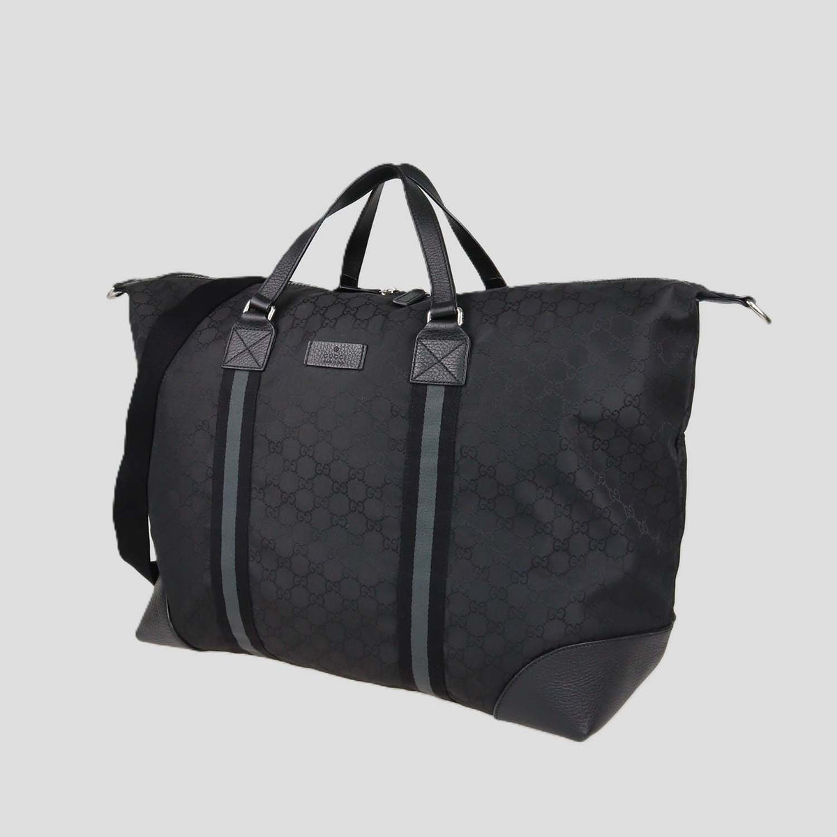 Gucci Black Canvas XL GG Nylon Web Duffle Bag