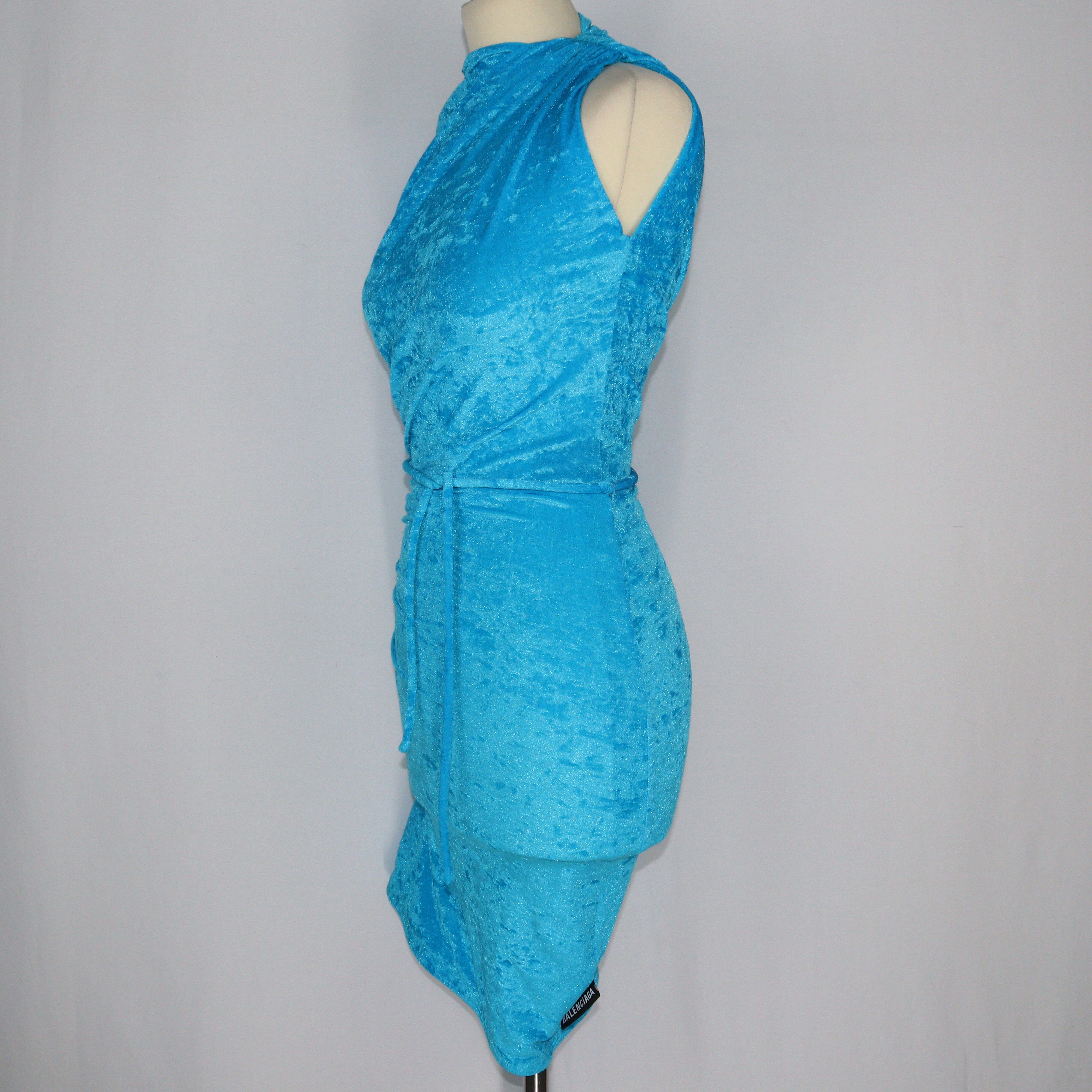 Blue Ruched Velvet One Shoulder Dress Clothings Balenciaga 