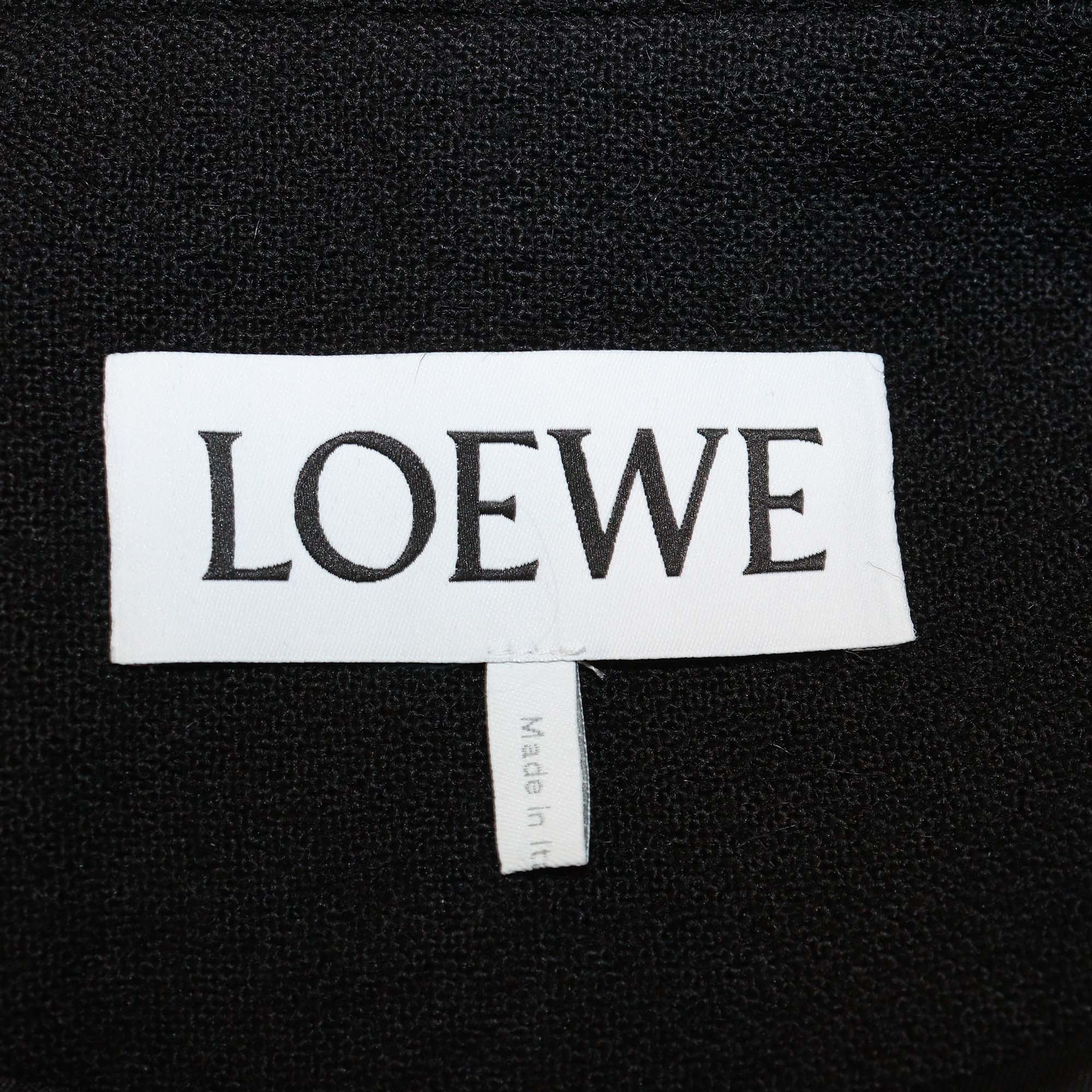 Loewe Black Wool Leather Trim Long Coat