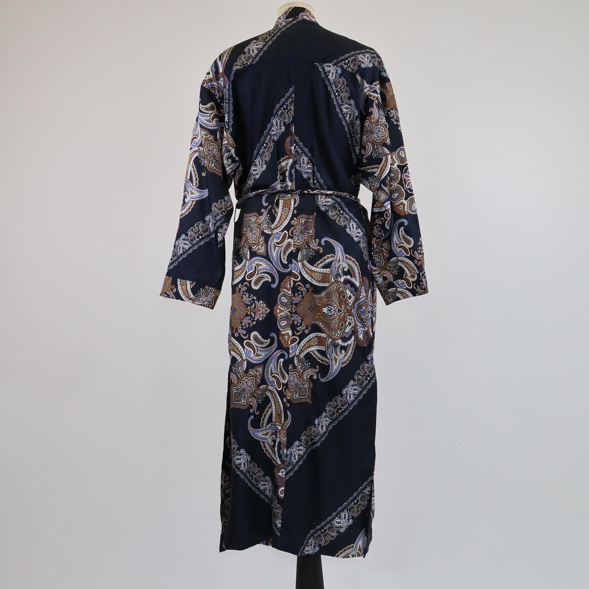 Chloe Navy Blue Paisley Print Belted Coat Robe Womens Chloe