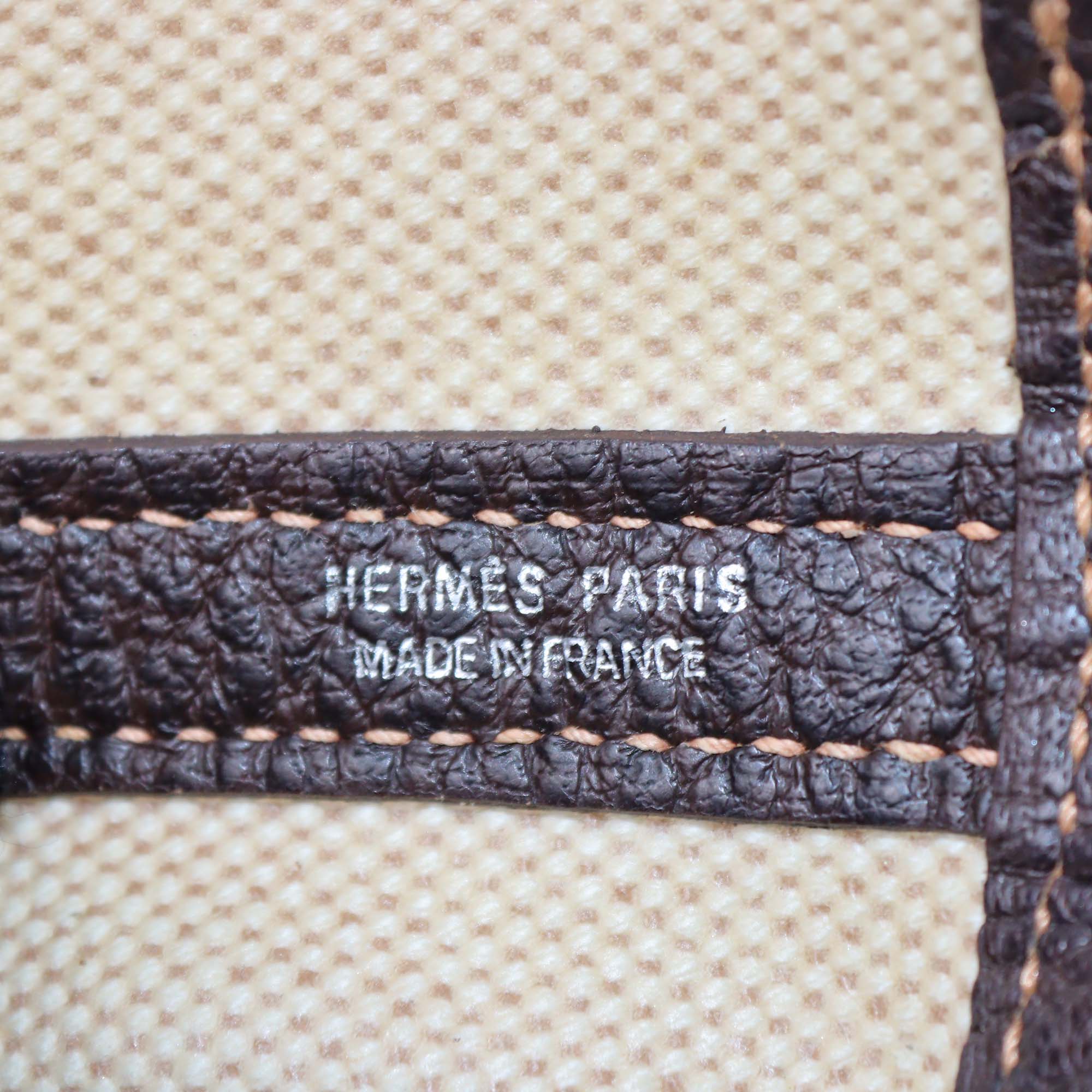 Hermes Beige Toile/Ebene Buffalo Leather Garden Party 36 Bag