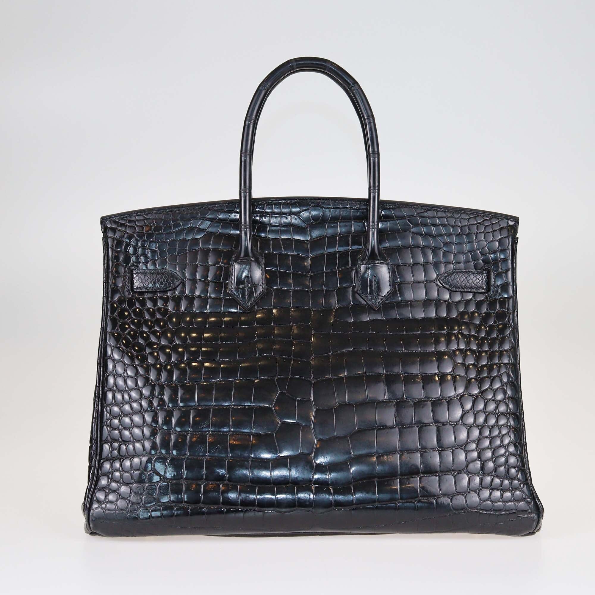 Hermes Black Shine Crocodile Gold Hardware Birkin 35 Bag Womens Hermes
