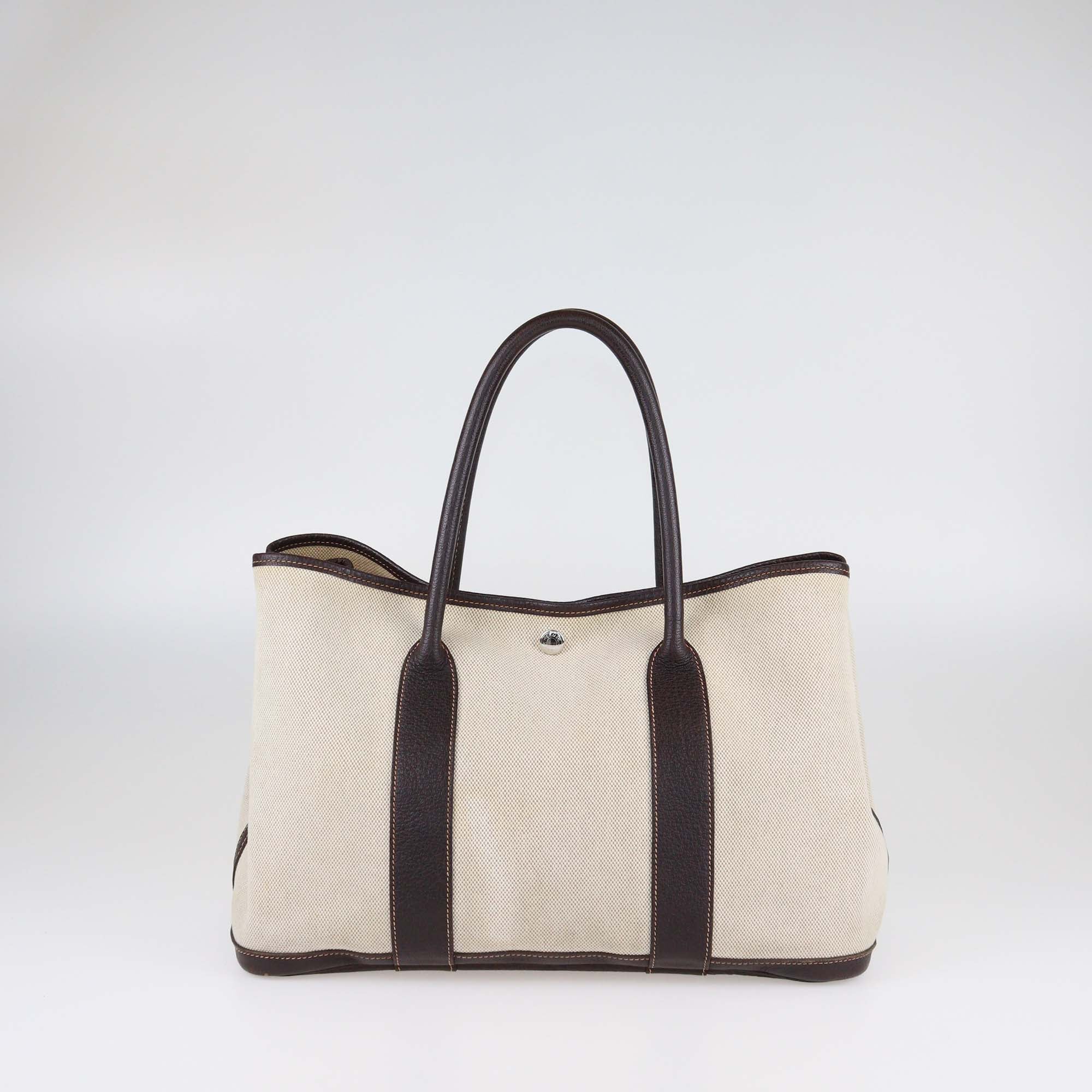 Hermes Beige Toile/Ebene Buffalo Leather Garden Party 36 Bag