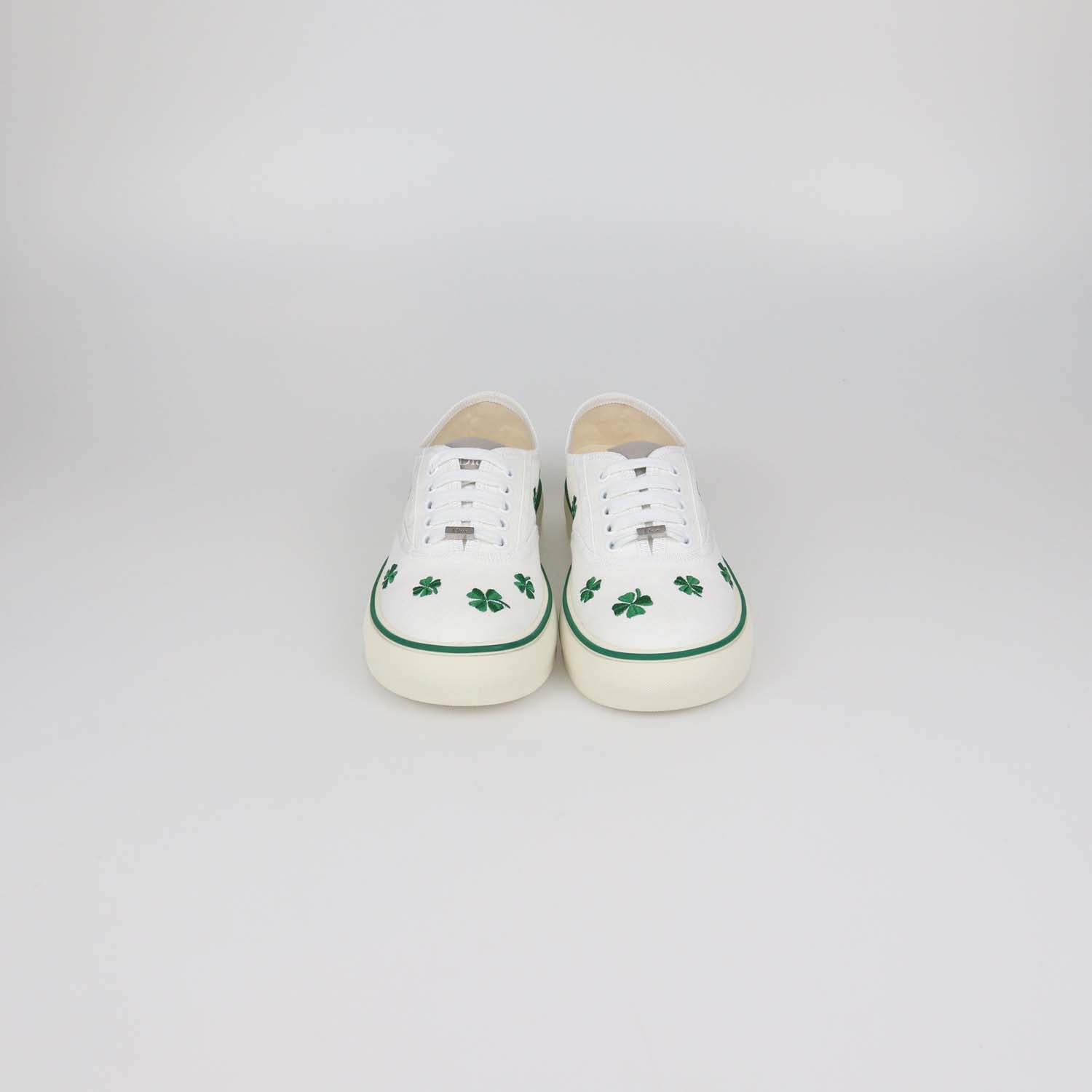 Christian Dior White/Green Canvas Clover Embroidered Saltwind Sneakers