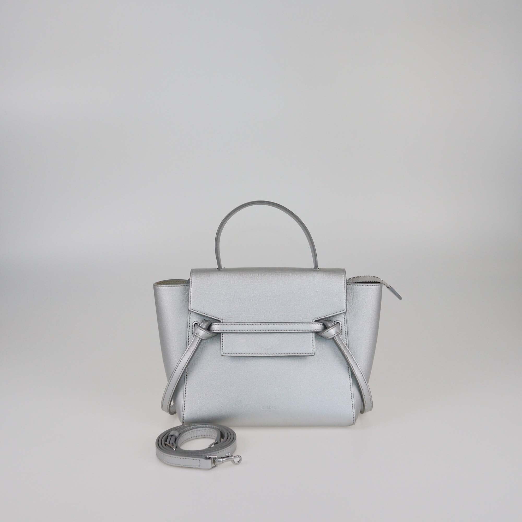 Celine Metallic Grey Nano Belt Top Handle Bag Womens Celine