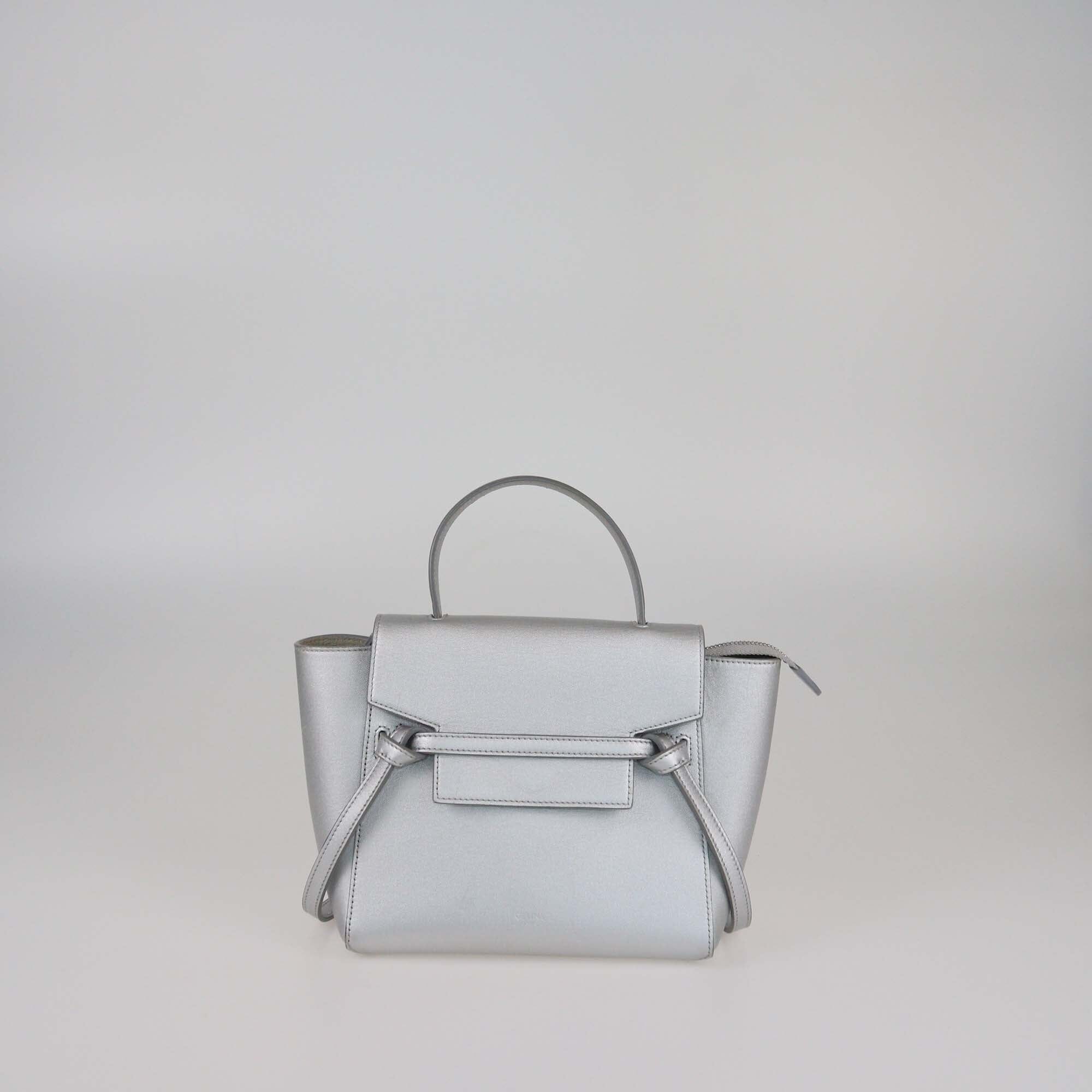 Celine Metallic Grey Nano Belt Top Handle Bag Womens Celine