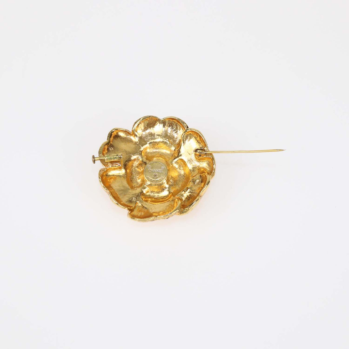 Chanel Gold Tone Camellia Brooch