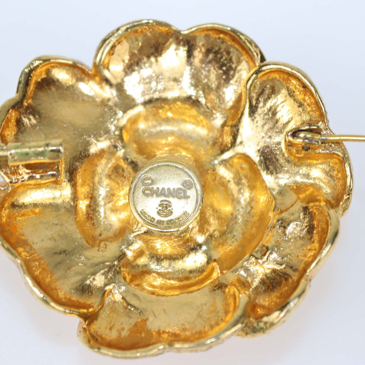 Chanel Gold Tone Camellia Brooch