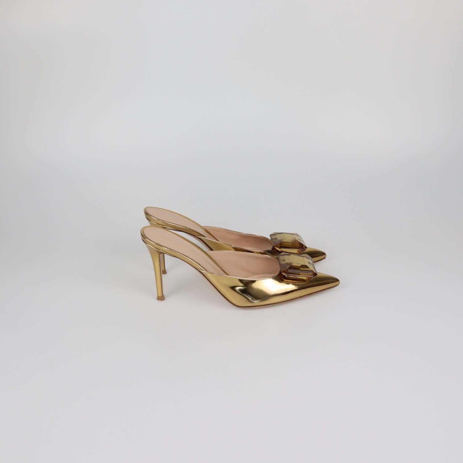 Gianvito Rossi Gold Leather Crystal Jaipur Mules