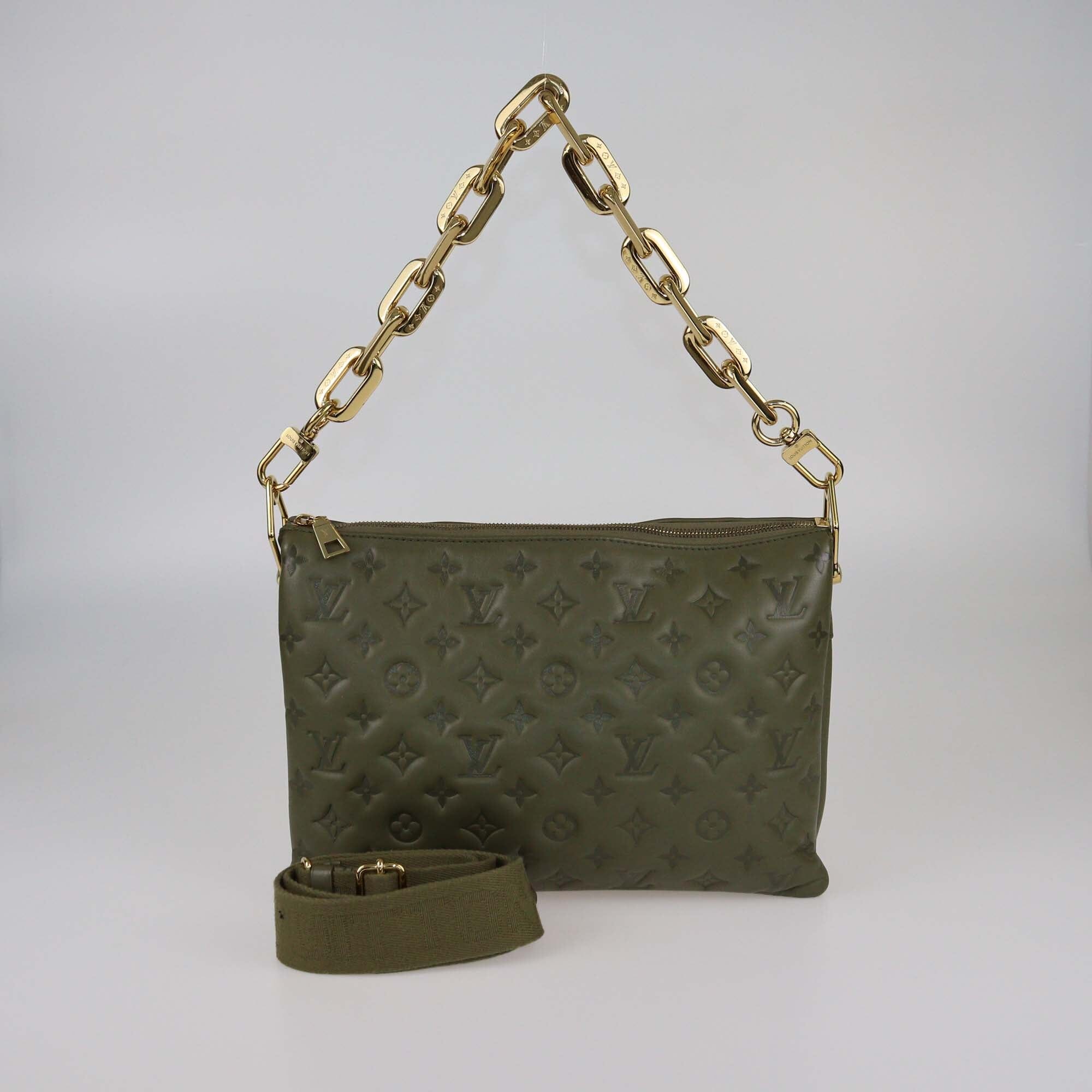 Louis Vuitton Khaki Green Monogram Embossed Puffy Coussin MM Bag Womens Louis Vuitton