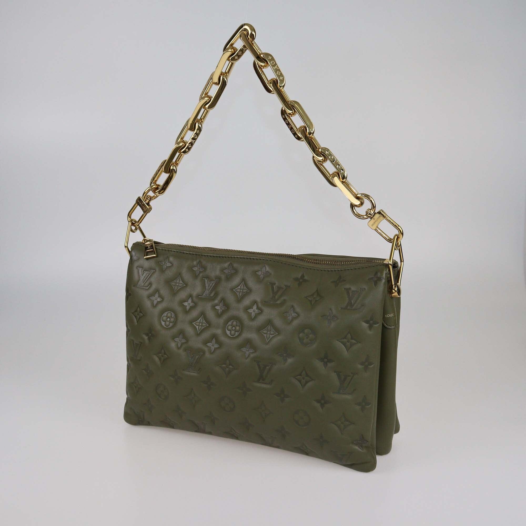 Louis Vuitton Khaki Green Monogram Embossed Puffy Coussin MM Bag Womens Louis Vuitton