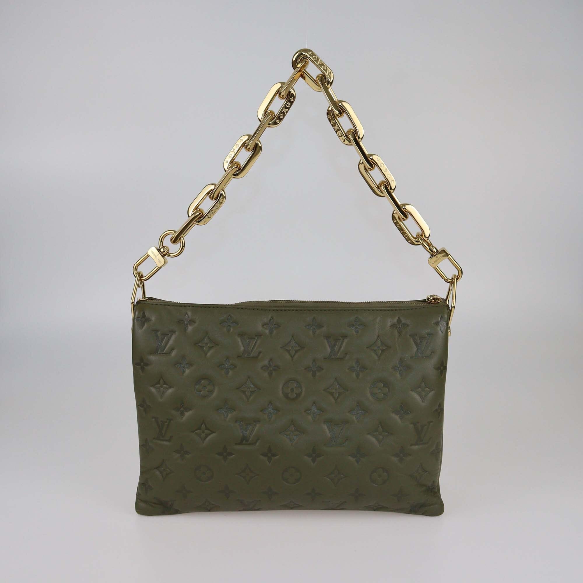 Louis Vuitton Khaki Green Monogram Embossed Puffy Coussin MM Bag Womens Louis Vuitton