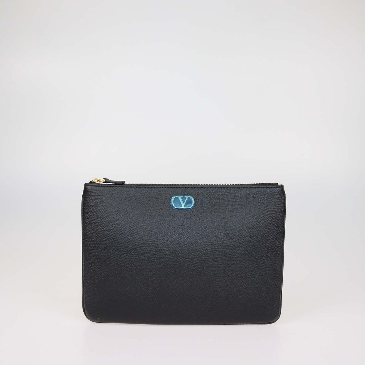 Vslentino Black Leather VLogo Signature Pouch