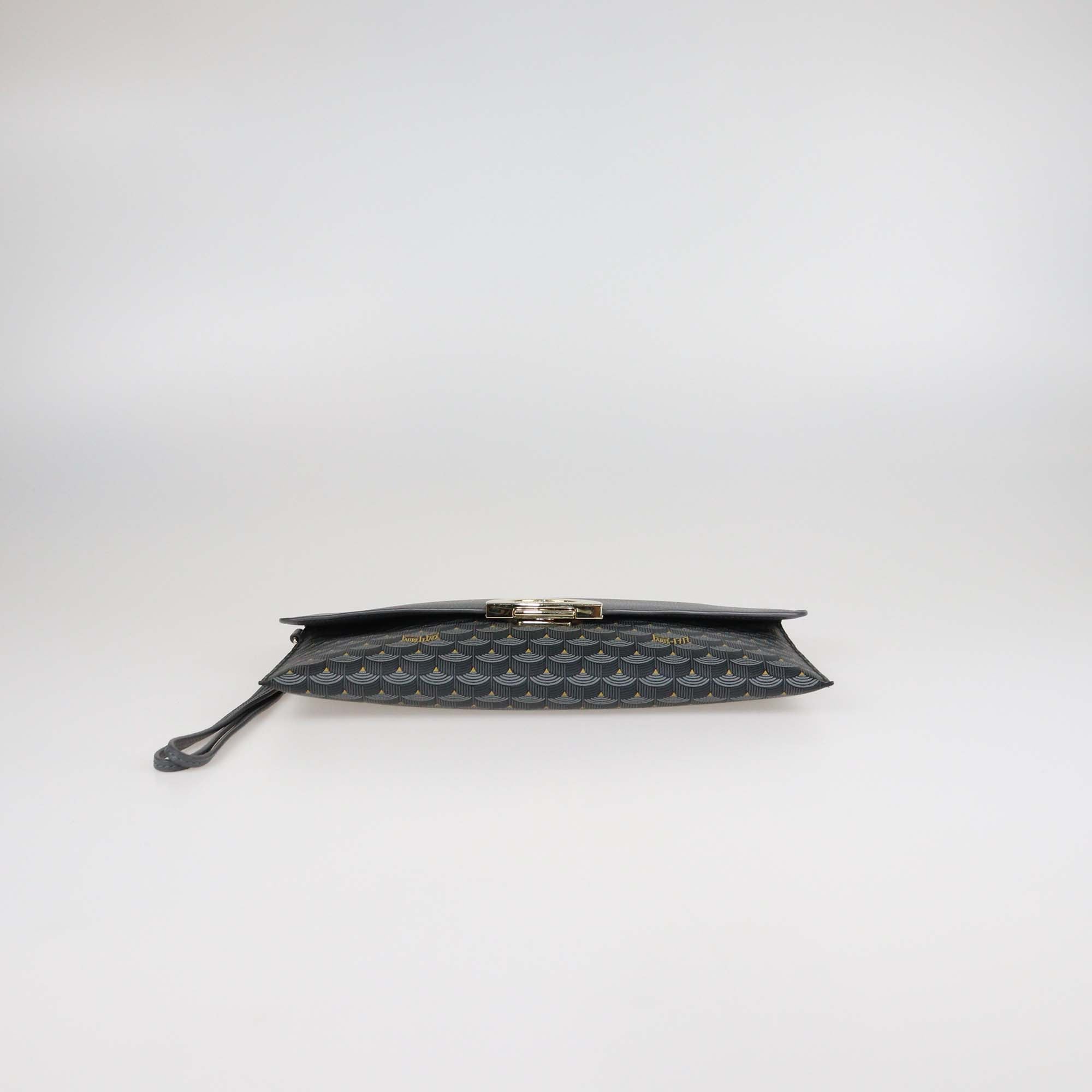 Faure Le Page Grey Coated Canvas & Leather Parade Clutch
