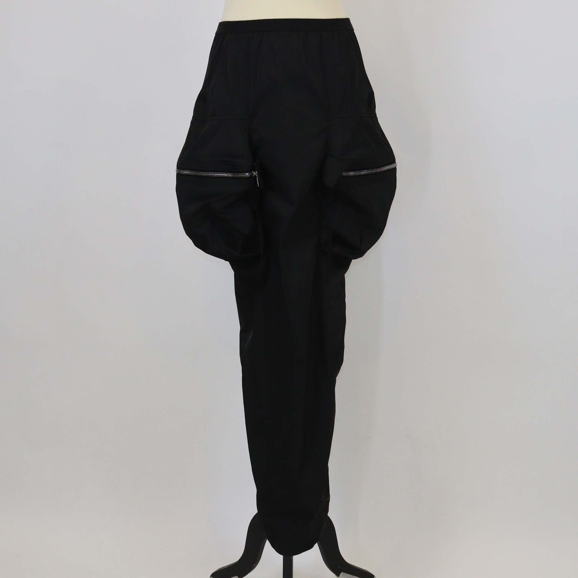 Rick Owens Black Nylon Zip Pocket Front Asymmetric Skirt