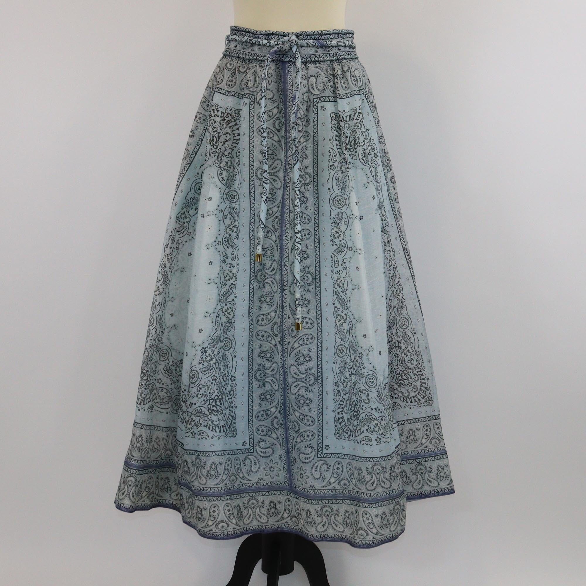 Zimmermann Blue Bandana Print Belted Maxi Skirt Womens Zimmermann