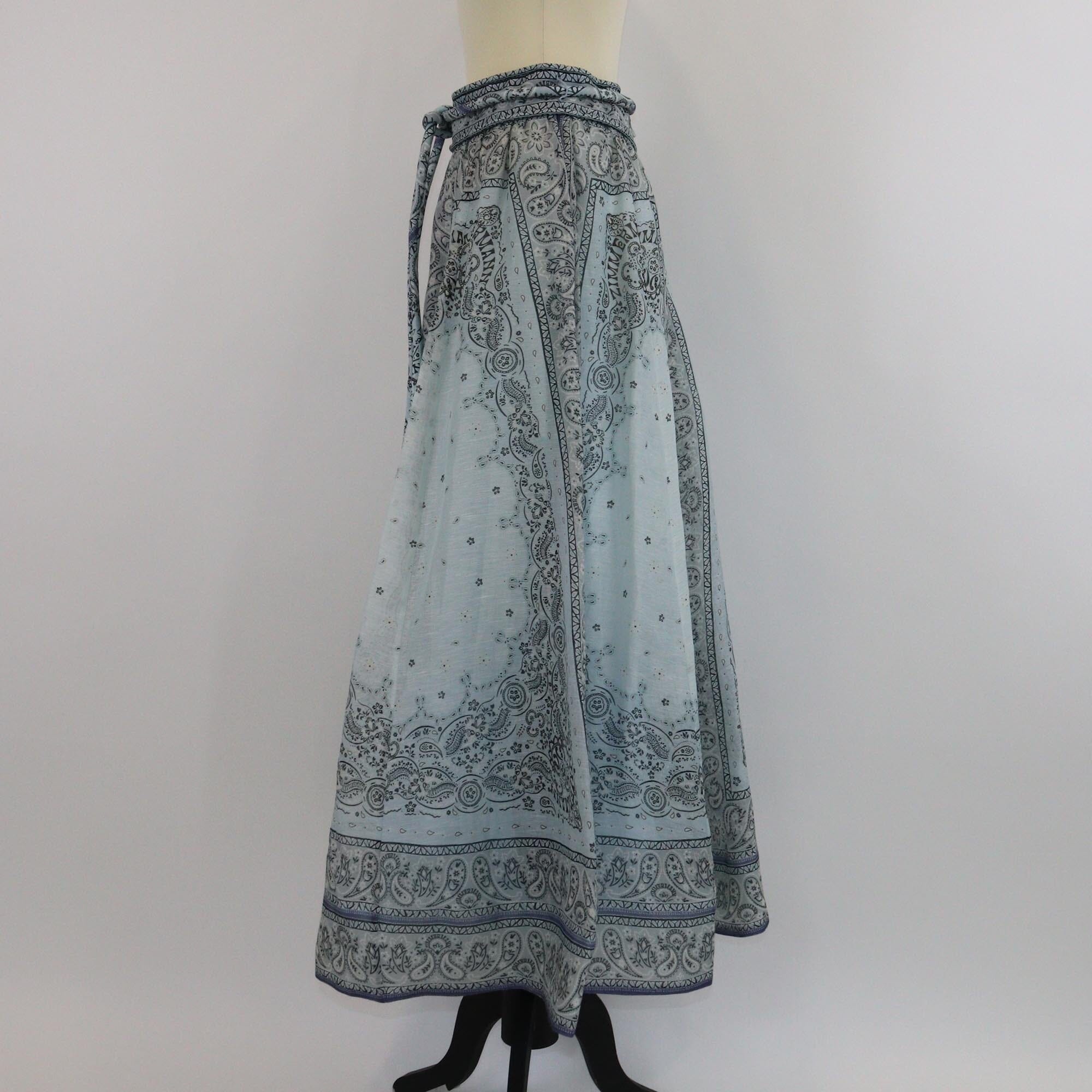 Zimmermann Blue Bandana Print Belted Maxi Skirt Womens Zimmermann