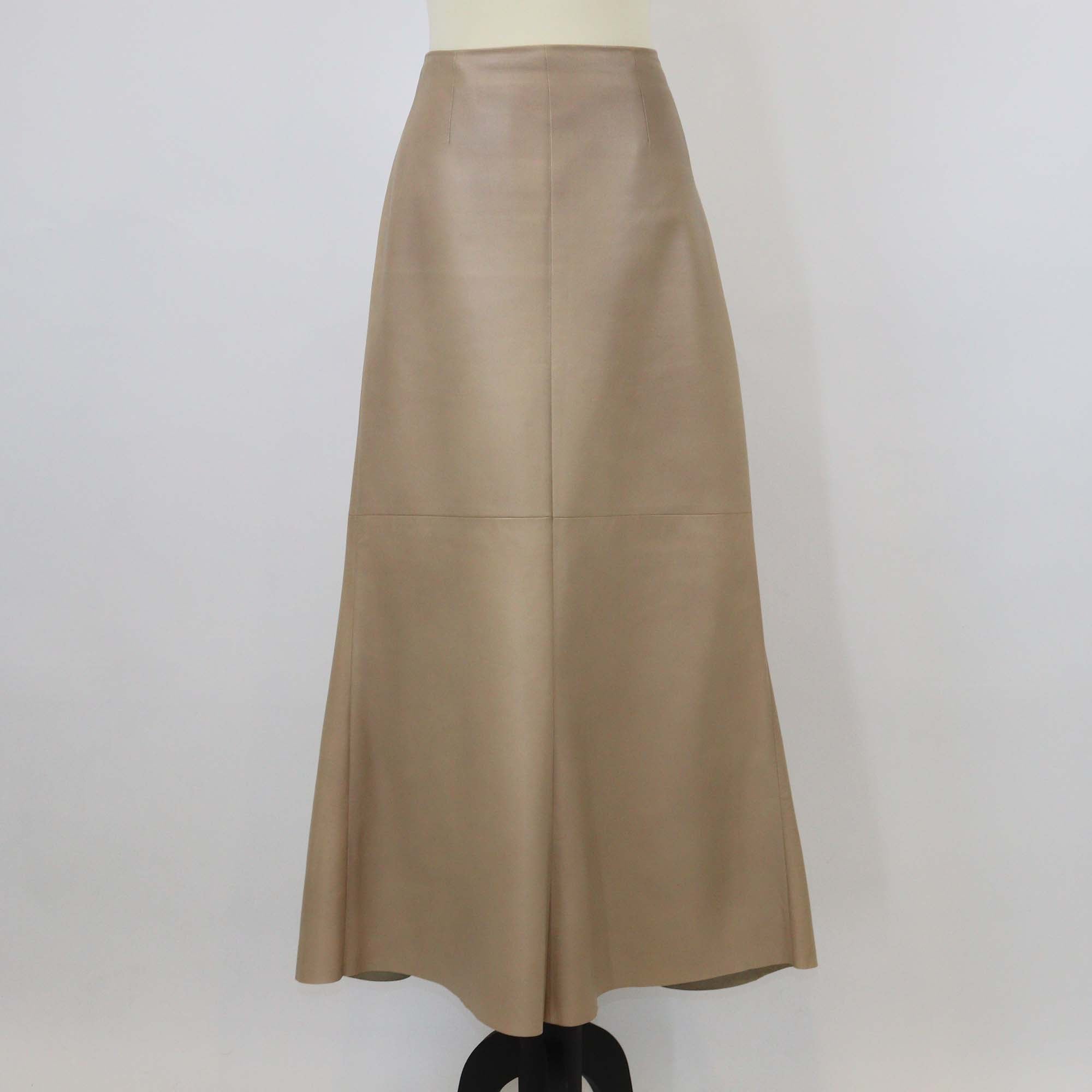 Prada Beige Lambskin Leather Logo Detail Maxi Skirt