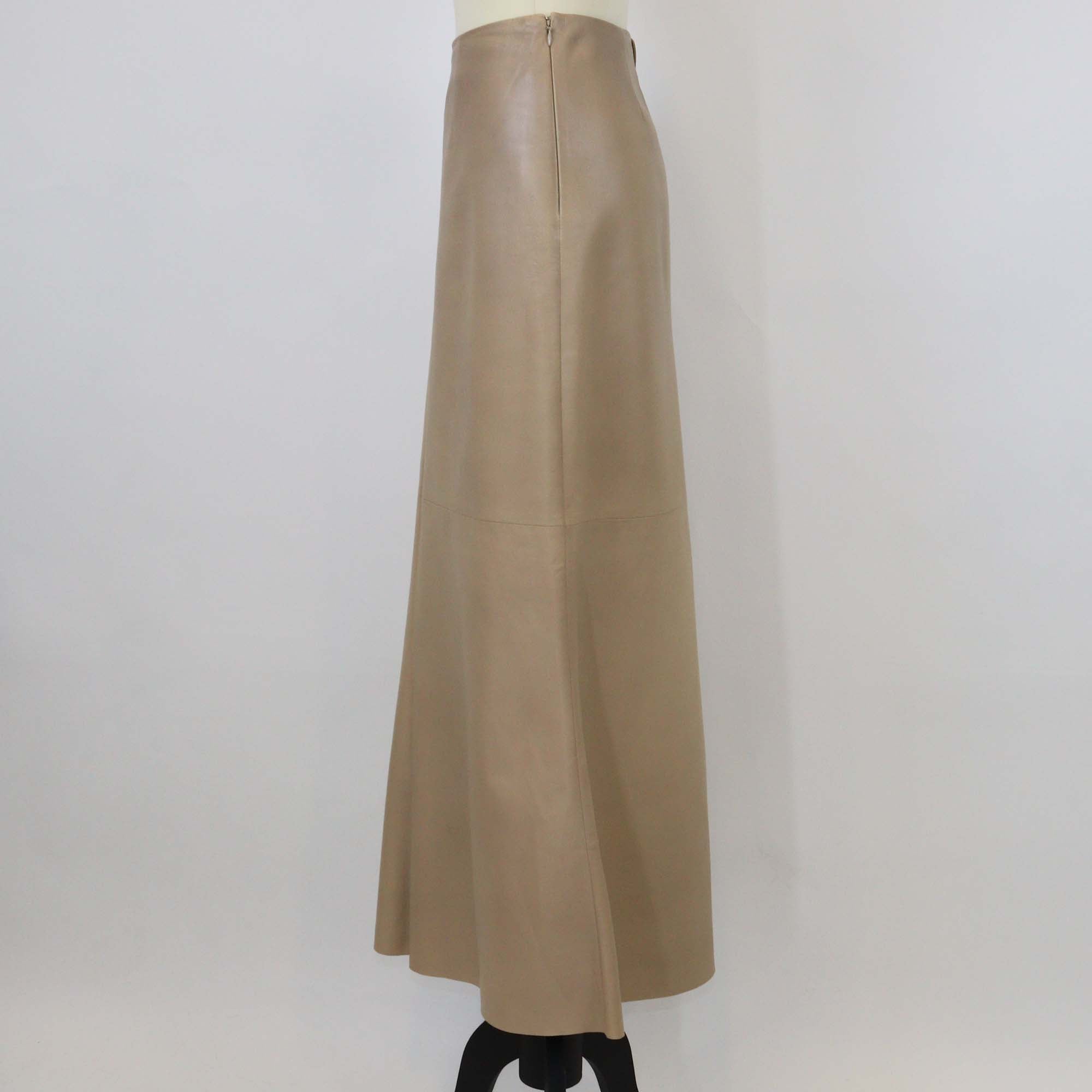 Prada Beige Lambskin Leather Logo Detail Maxi Skirt