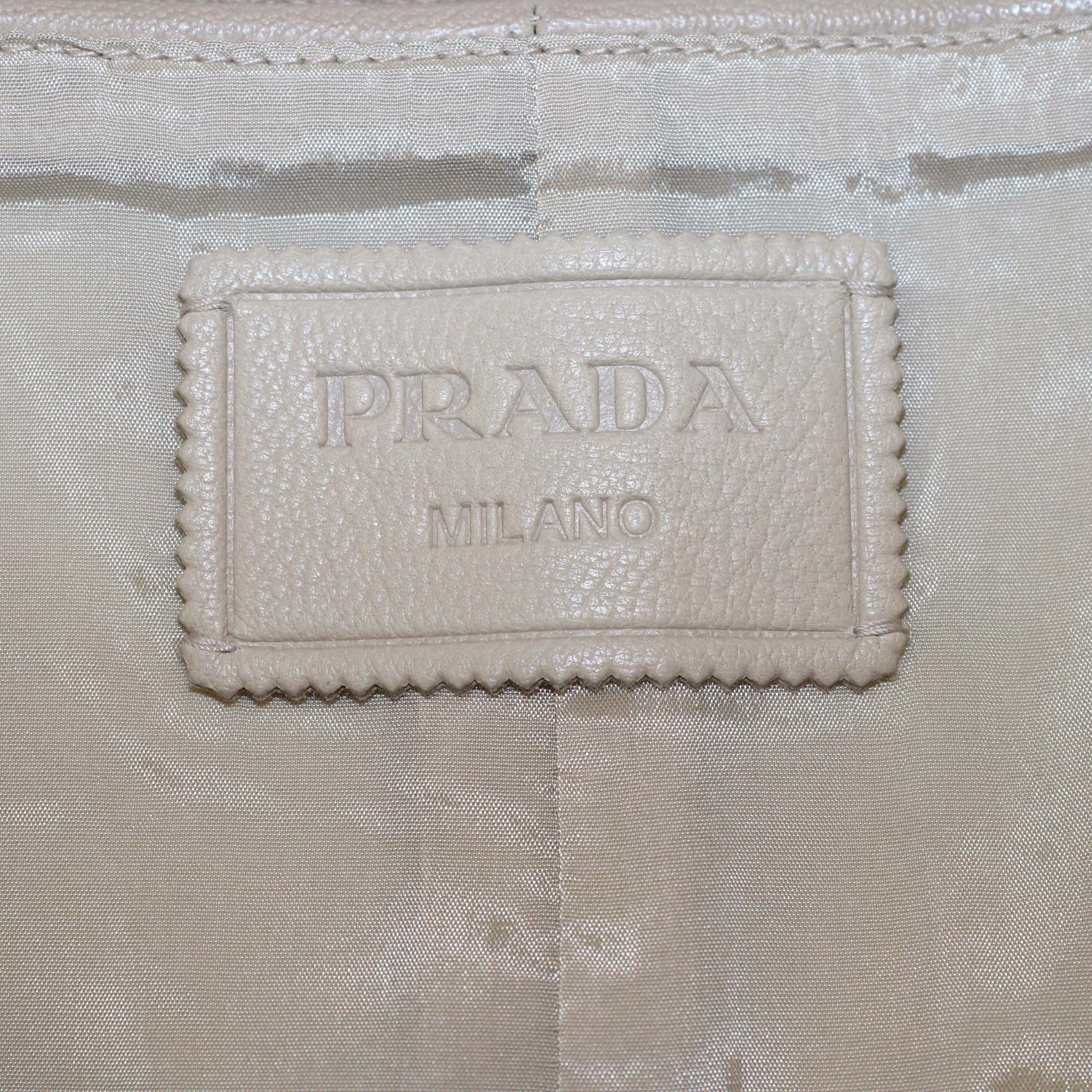 Prada Beige Lambskin Leather Logo Detail Maxi Skirt