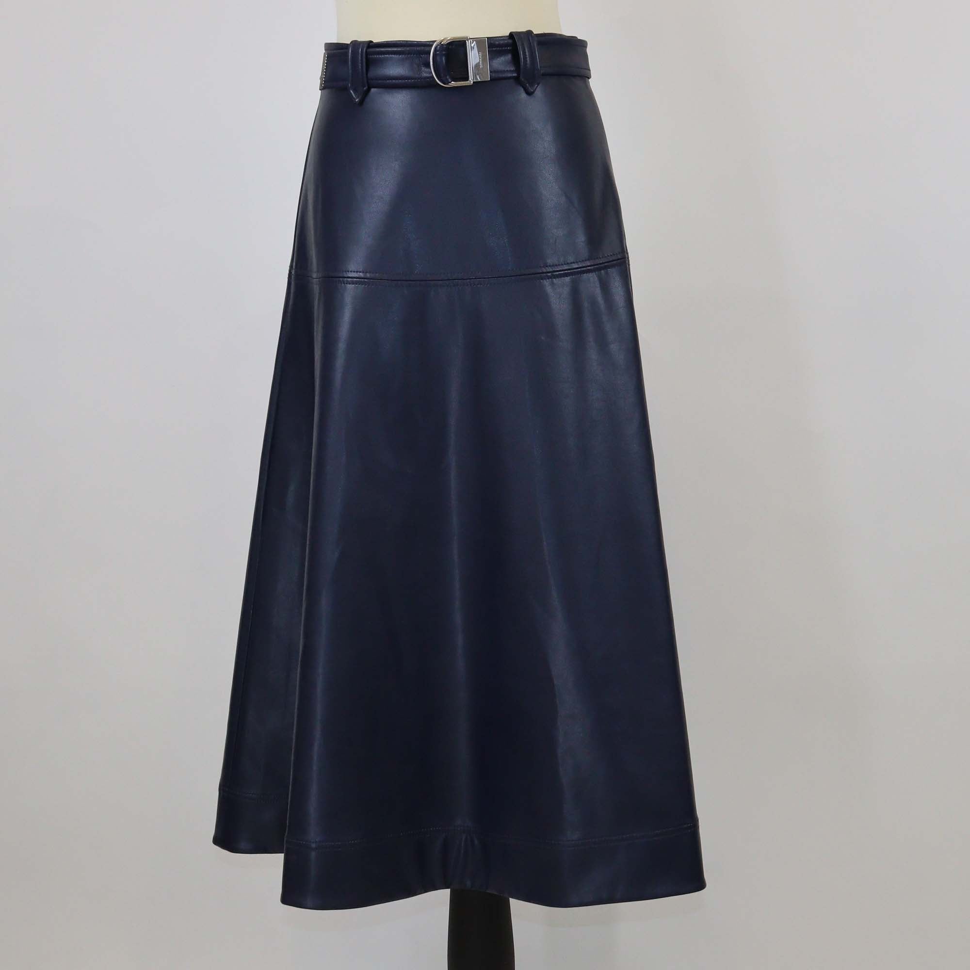 Simkhai Navy Blue Faux Leather Mayson Belted Midi Skirt