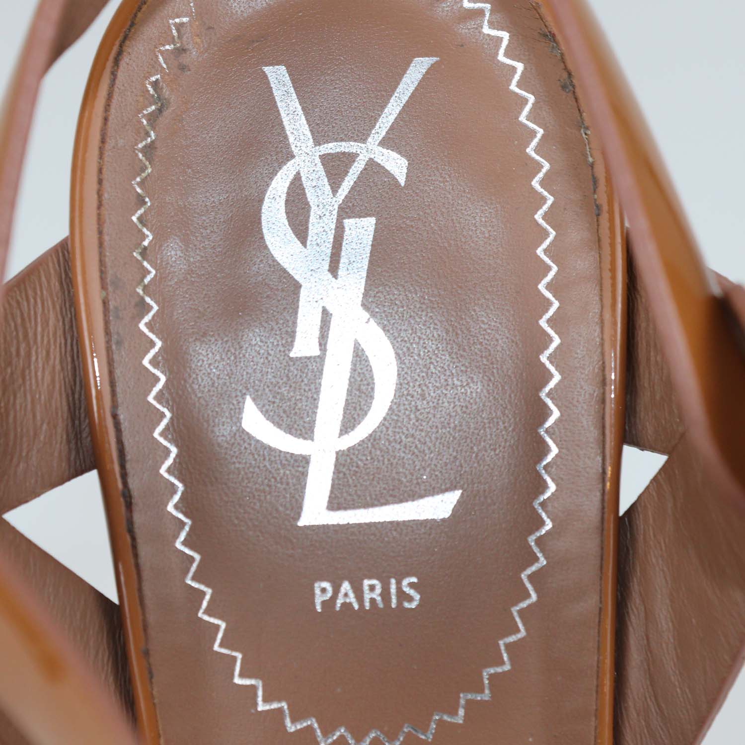 Saint Laurent Brown Patent Leather Platform Sandals