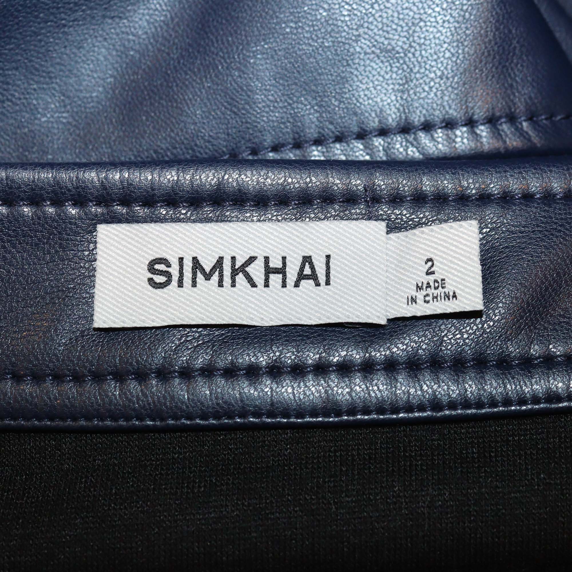 Simkhai Navy Blue Faux Leather Mayson Belted Midi Skirt