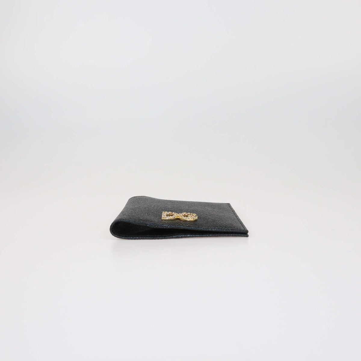 Dolce & Gabbana Black Leather DG Crystal Passport Holder